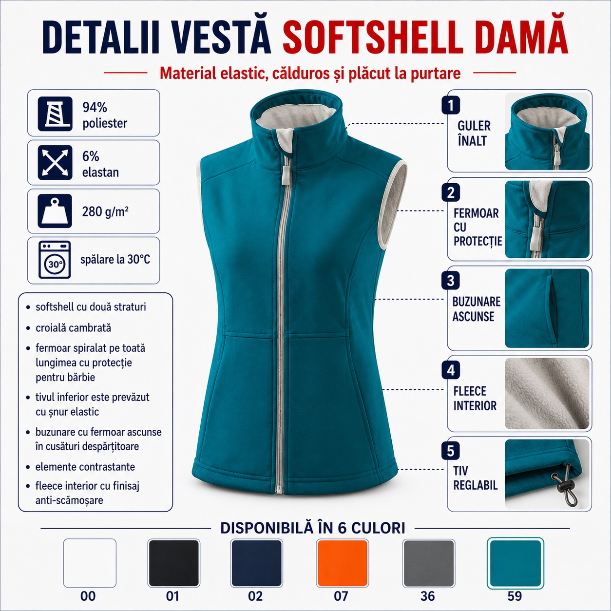 Vision 516 – vestă damă softshell în 6 variante de culoare Vestă softshell damă Vision 516 disponibilă în 6 culori