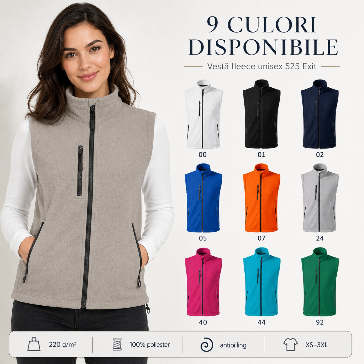 Vestă fleece unisex pentru birou oraș vacanță și timp liber