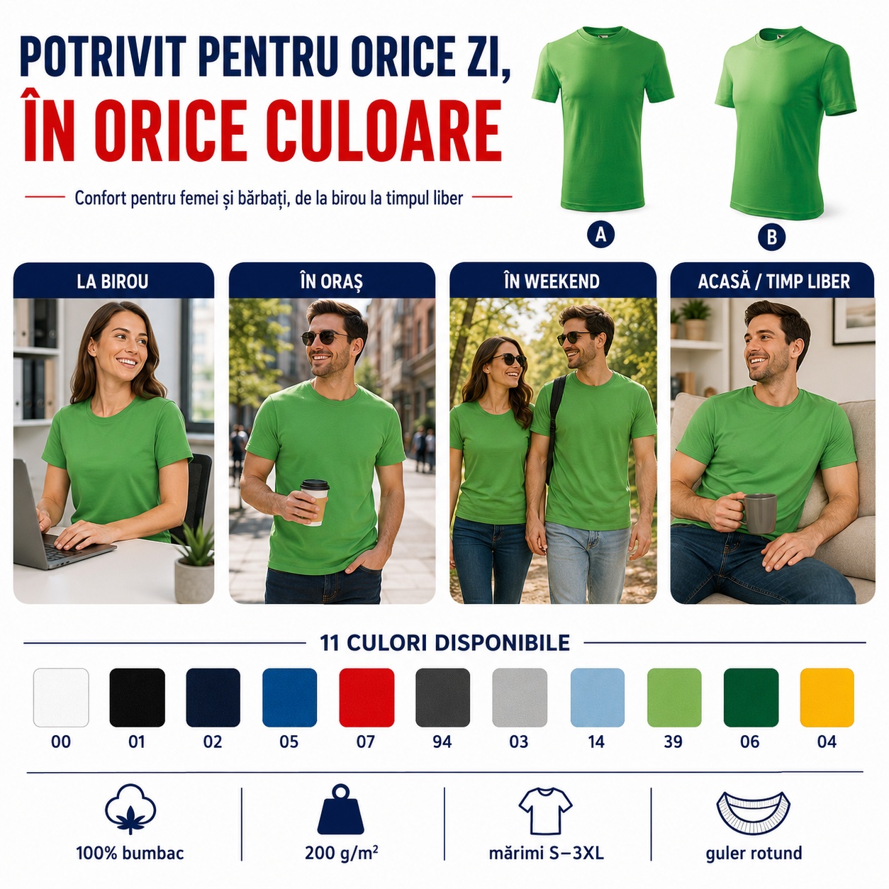 Tricou unisex Heavy 110 pentru birou oraș weekend acasă timp liber 11 culori 100% bumbac