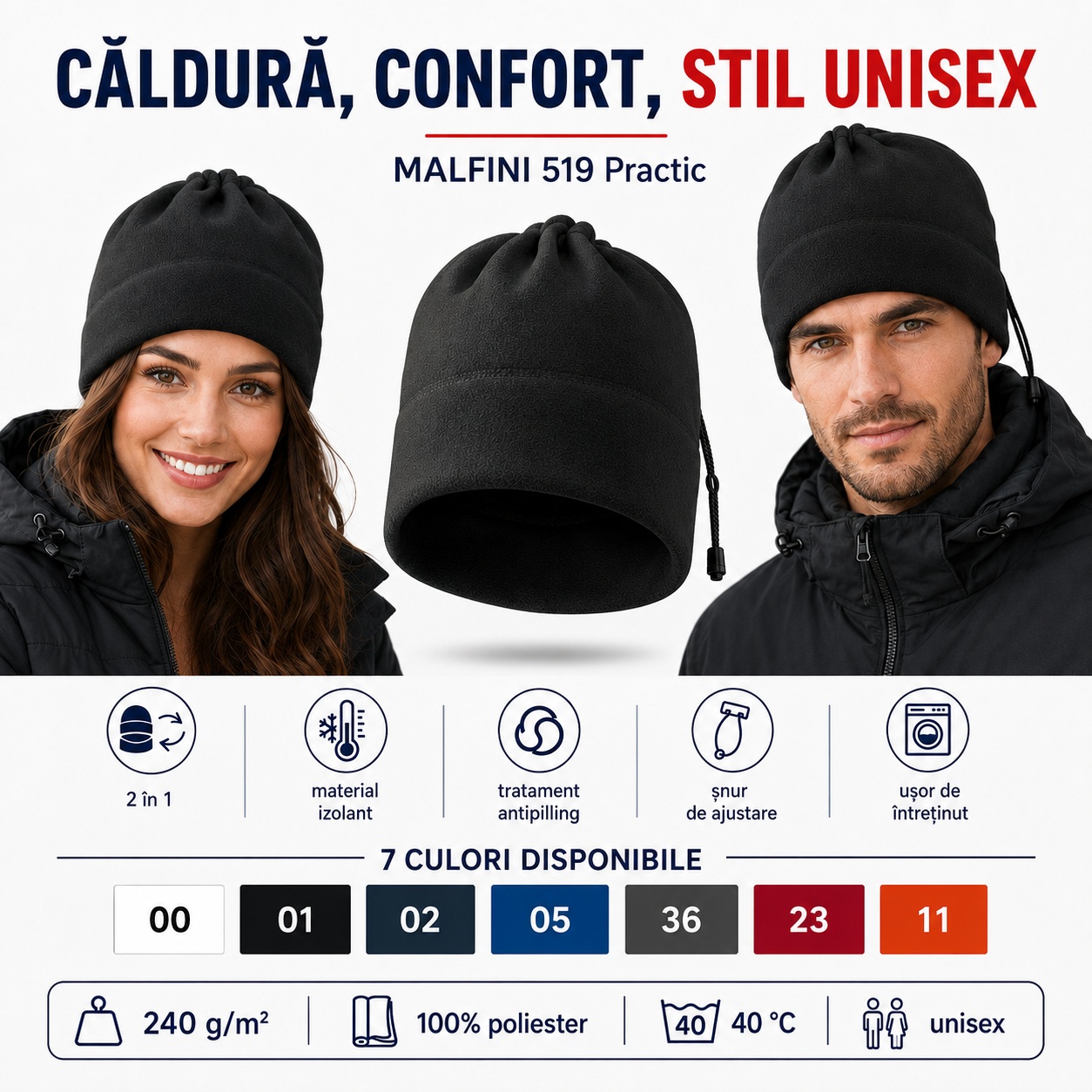 Ghid dimensiuni căciulă fleece unisex Malfini Practic 519