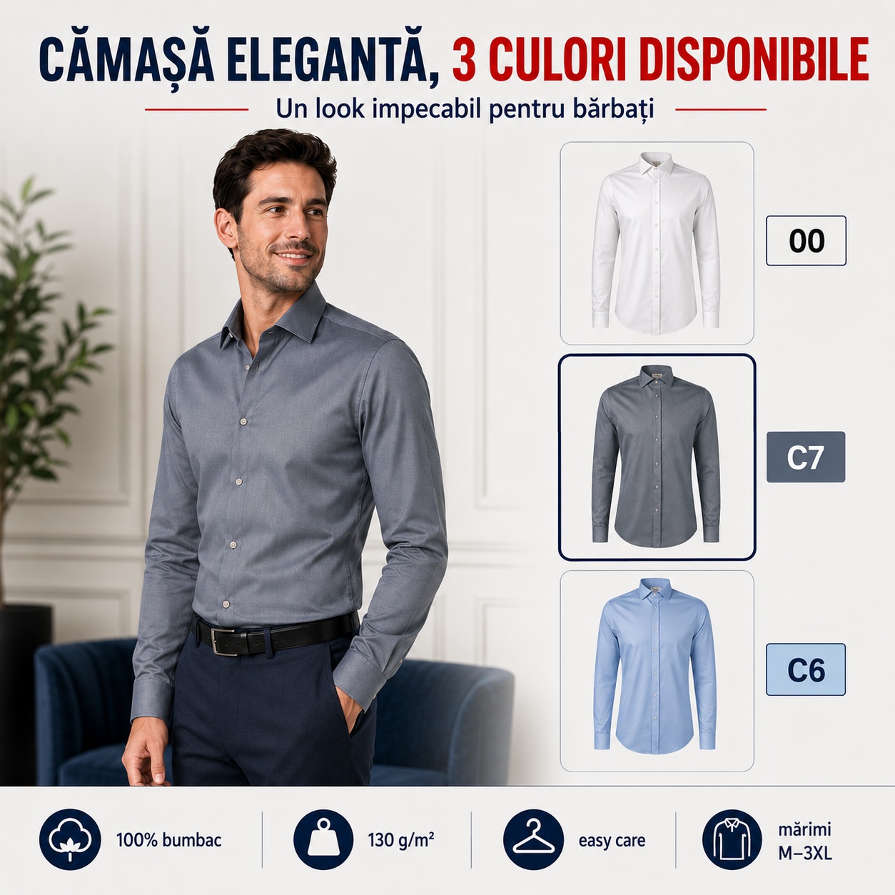 Cămașă elegantă bărbați Malfini Premium 264 Journey Cămașă bărbătească Malfini Premium 264 Journey în trei culori, 100% bumbac și croială cambrată