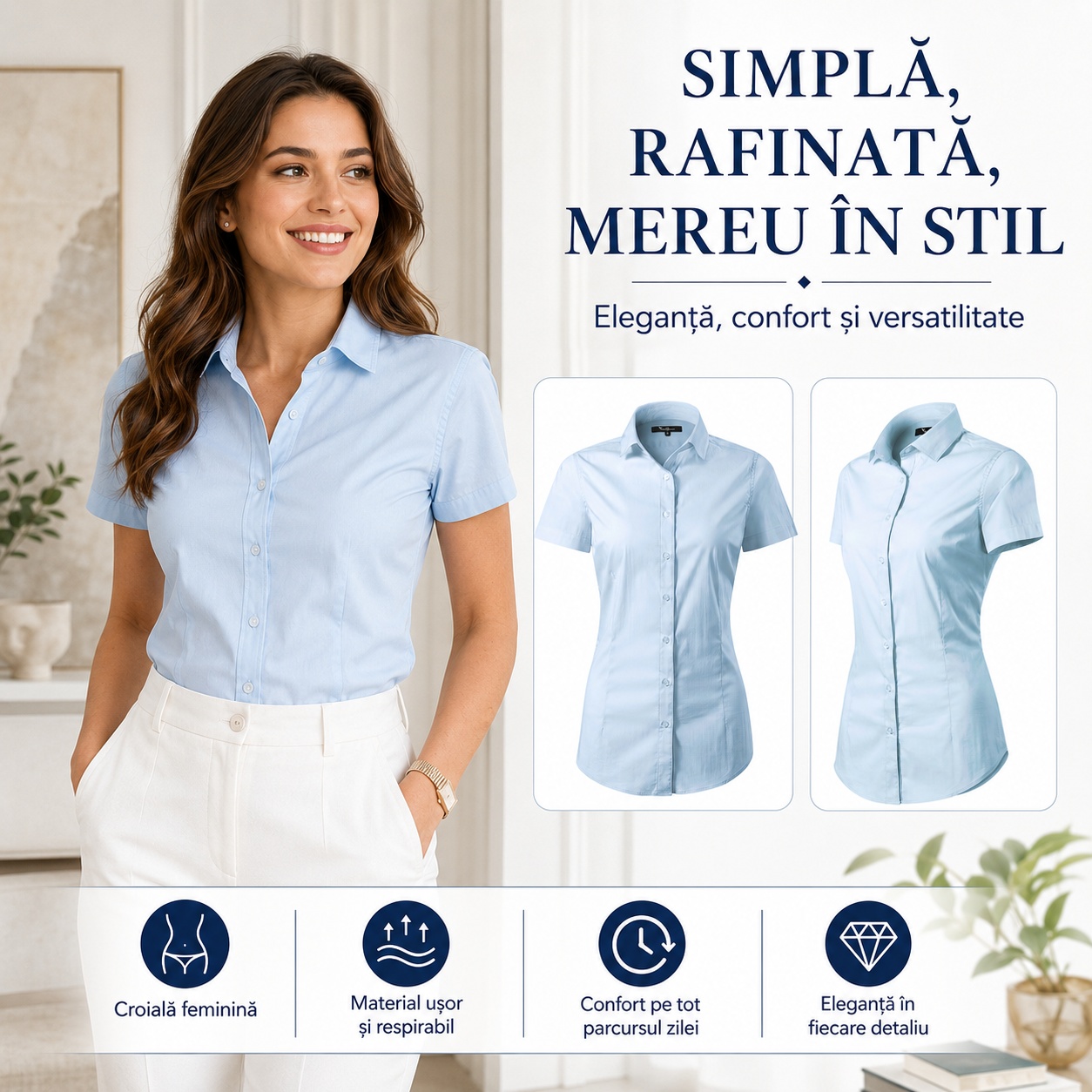 Cămașă feminină Malfini 261 Flash pentru ținute office și casual Cămașă damă Malfini 261 Flash purtată într-o ținută elegantă