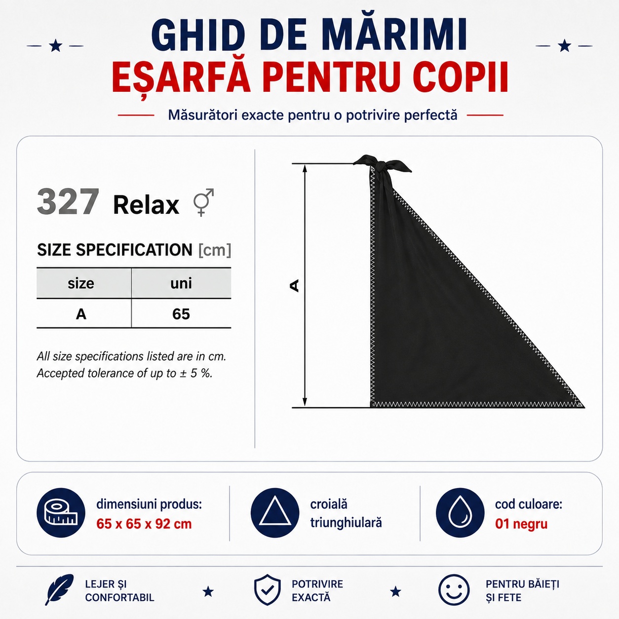 Eșarfă copii neagră Relax 327 - material ușor