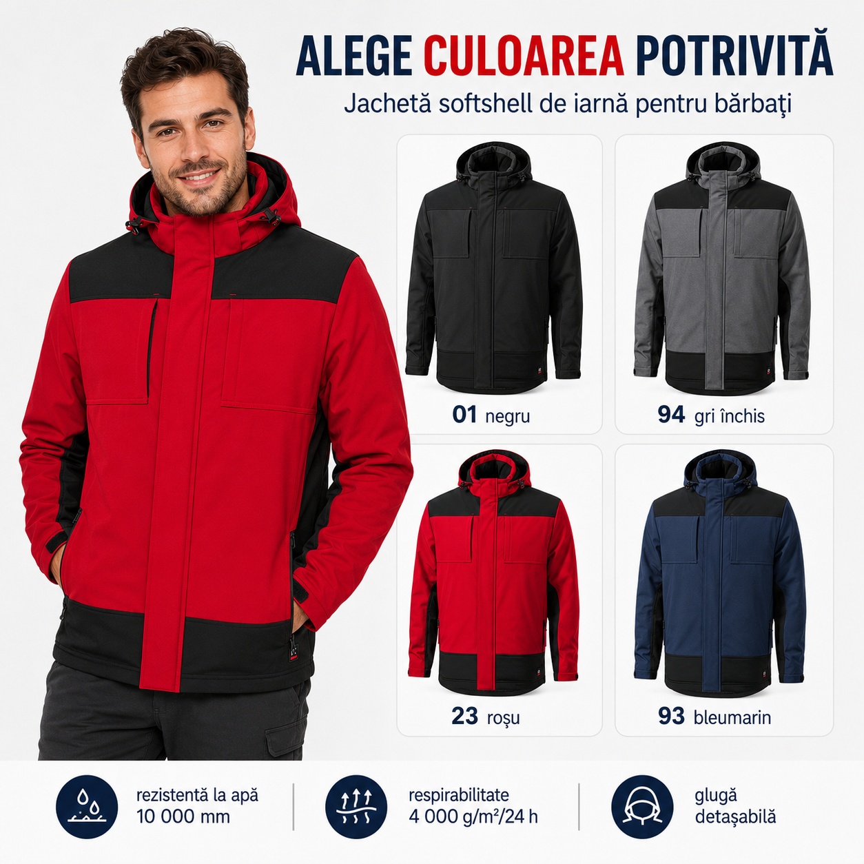 Geacă bărbați softshell de iarnă Vertex W55 impermeabilă și călduroasă