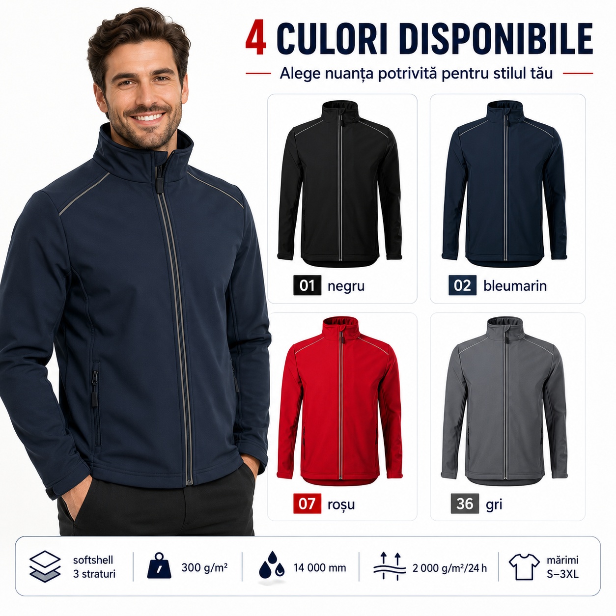 Geaca barbati tip jacheta softshell fara gluga impermeabila si elastica Valley 536