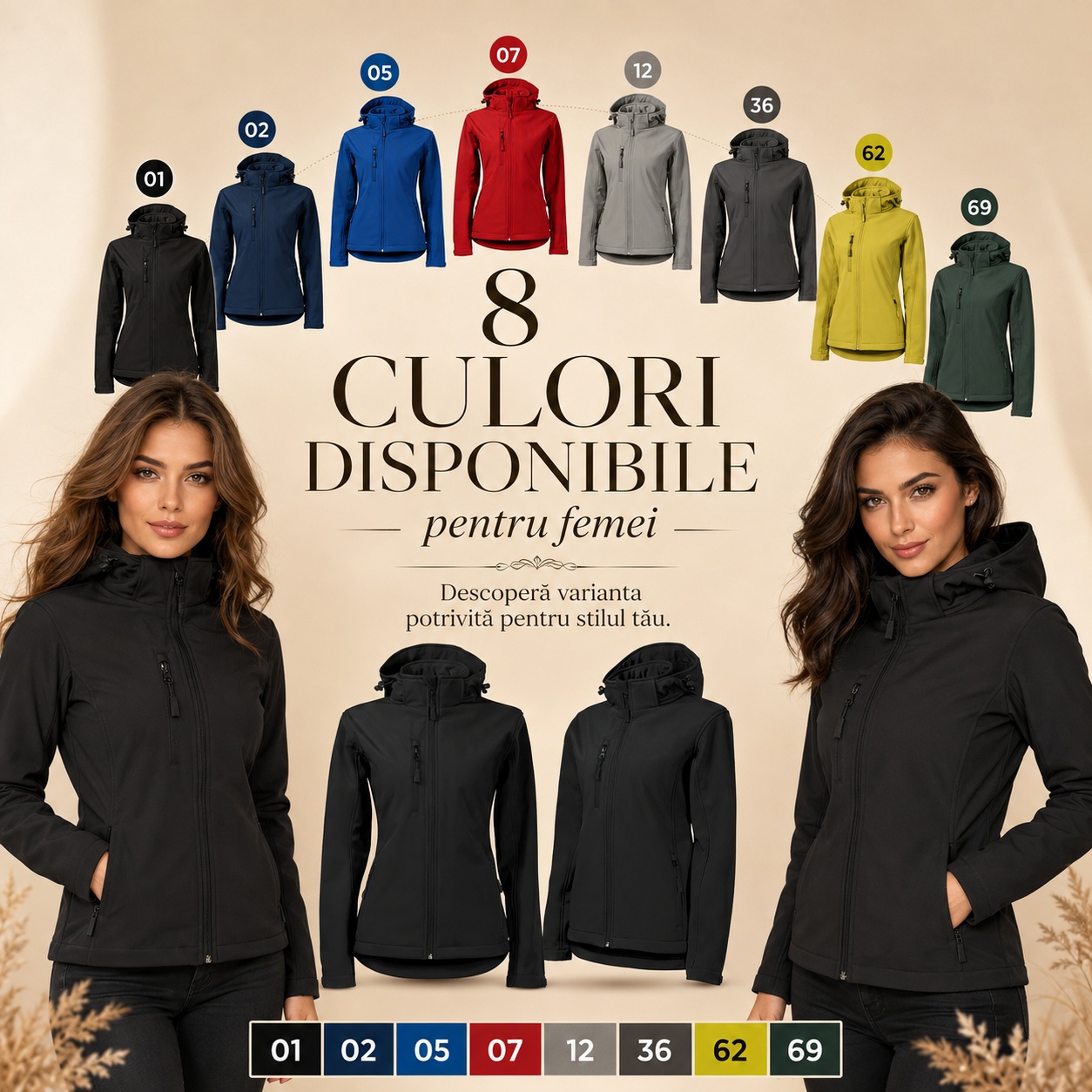 Geacă softshell damă cu glugă detașabilă și material elastic