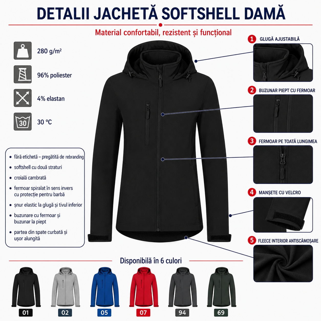 Detalii geacă softshell damă Trail 549 cu glugă și croială feminină