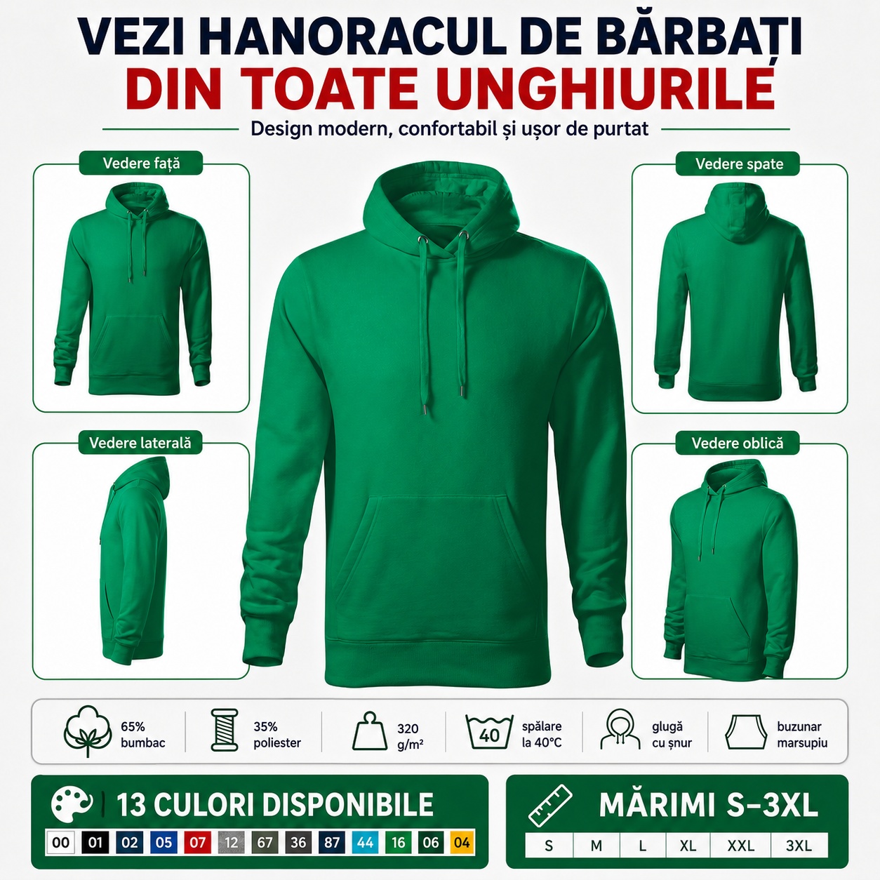 F13 Cape Free văzut din toate unghiurile Hanorac bărbați F13 Cape Free prezentat din față, lateral, spate și unghi oblic