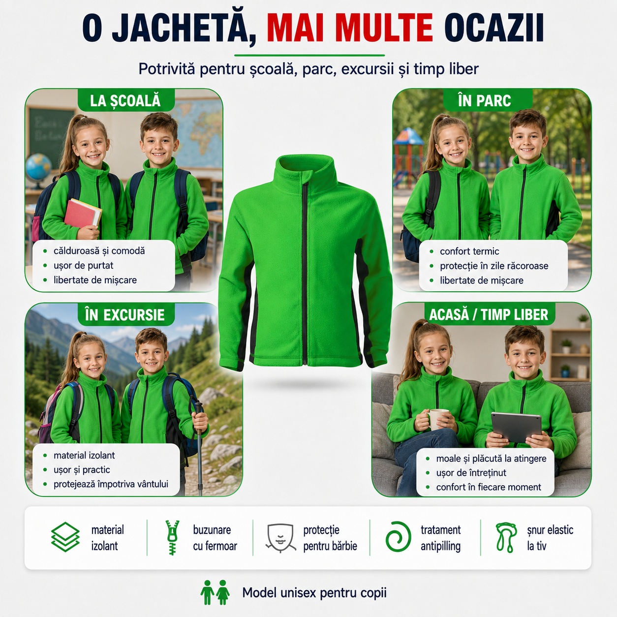 Croiala practica jacheta fleece copii Frosty 529