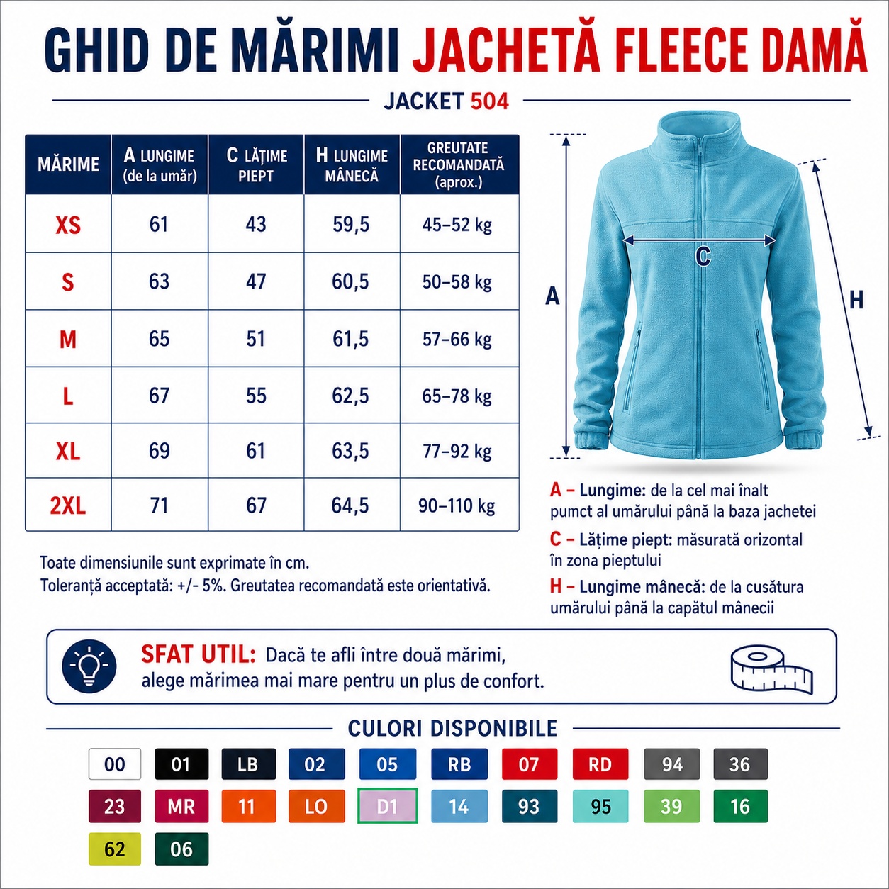 22 nuante disponibile jacheta fleece dama
