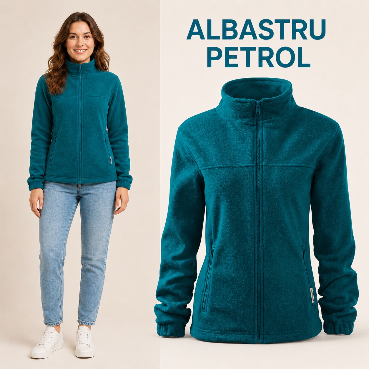 Jacheta fleece dama cu buzunare si fermoar