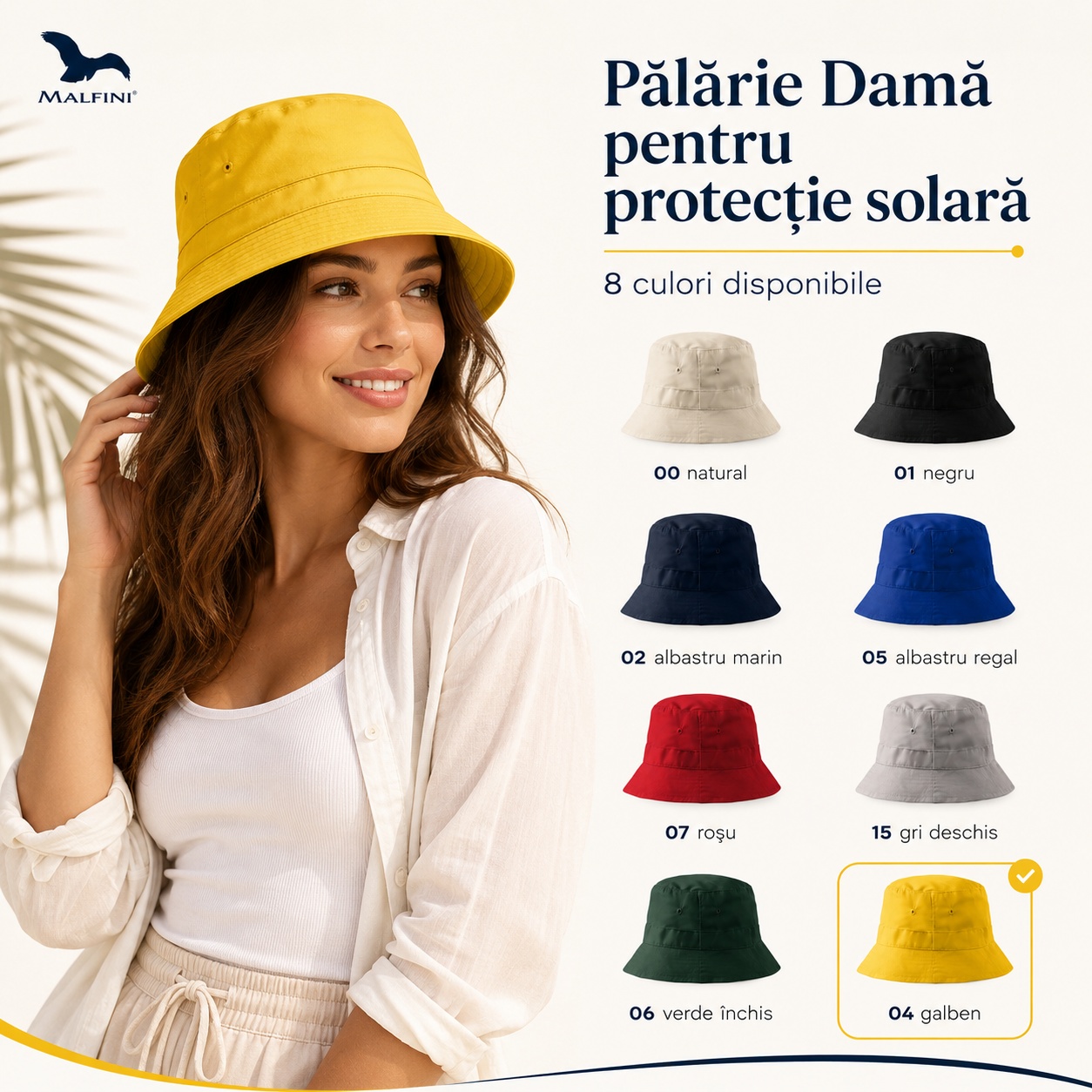 Pălărie damă Malfini Classic pentru protecție solară, 100% bumbac, 8 culori disponibile