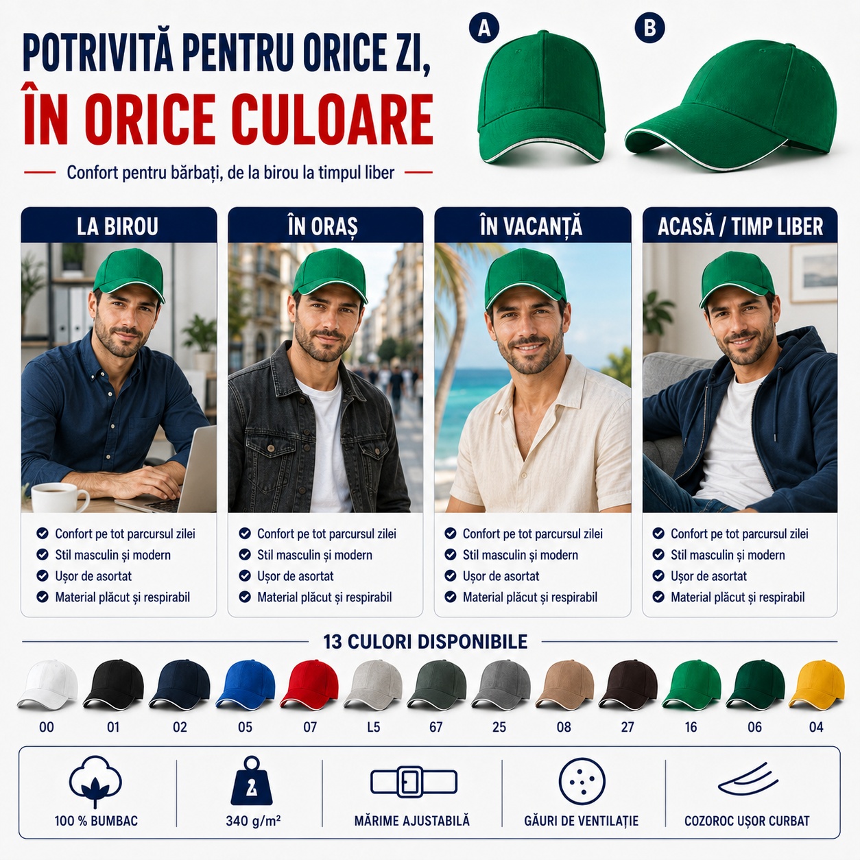 Șapcă sport bărbați cu cozoroc curbat