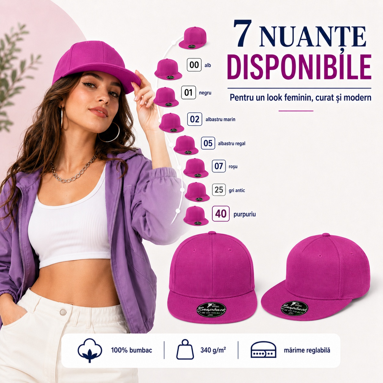 Șapcă damă RAP Malfini 301 5P - 7 culori disponibile Șapcă damă RAP Malfini 301 5P reglabilă din 100% bumbac, disponibilă în 7 culori