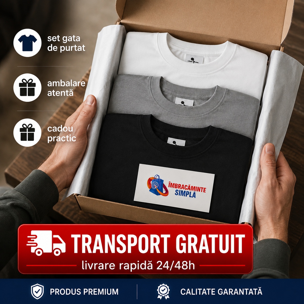 Set 3 Tricouri Bărbați - Transport Gratuit și Livrare Rapidă Set 3 tricouri bărbați ambalare atentă cadou practic transport gratuit livrare rapidă 24 48h