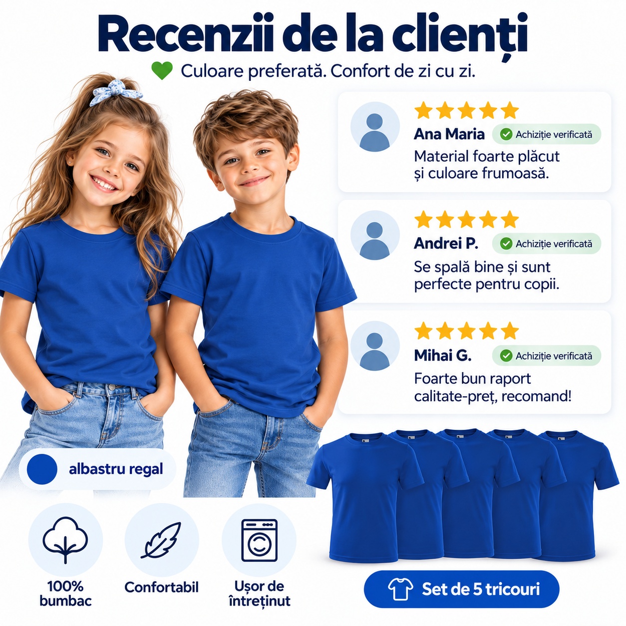 Set 5 tricouri copii pentru școală și timp liber