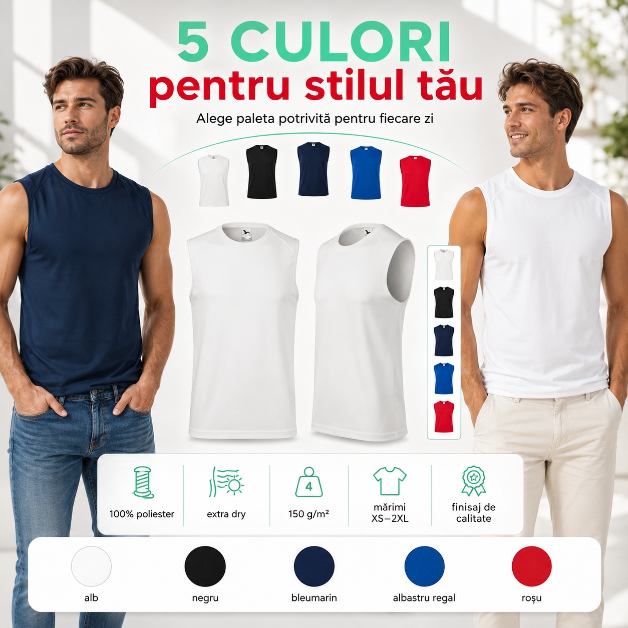 Top sport bărbați, 5 culori pentru stilul tău, material extra dry și 150 g/m²