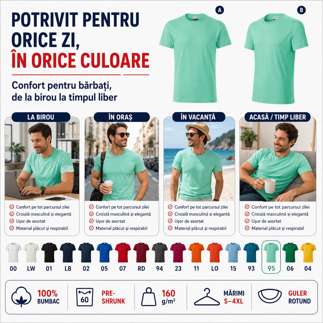Tricou bărbați Rimeck Resist R01 disponibil în 17 culori pentru un stil masculin modern