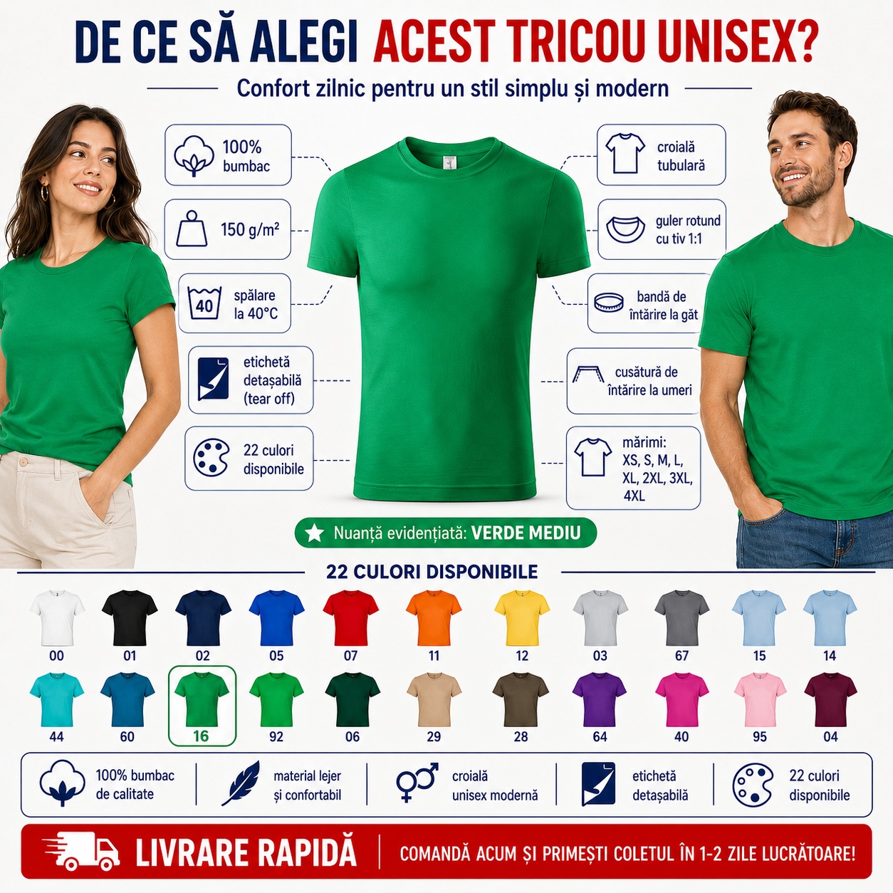Tricou unisex Paint P73 100% bumbac 150 g mp guler rotund croială tubulară etichetă detașabilă