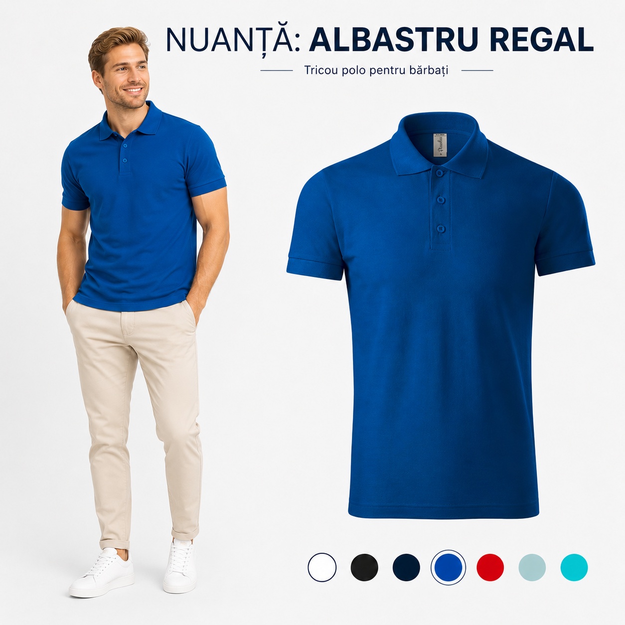 Tricou polo bărbați nuanță albastru regal, 170 g/m&sup2;, model casual office