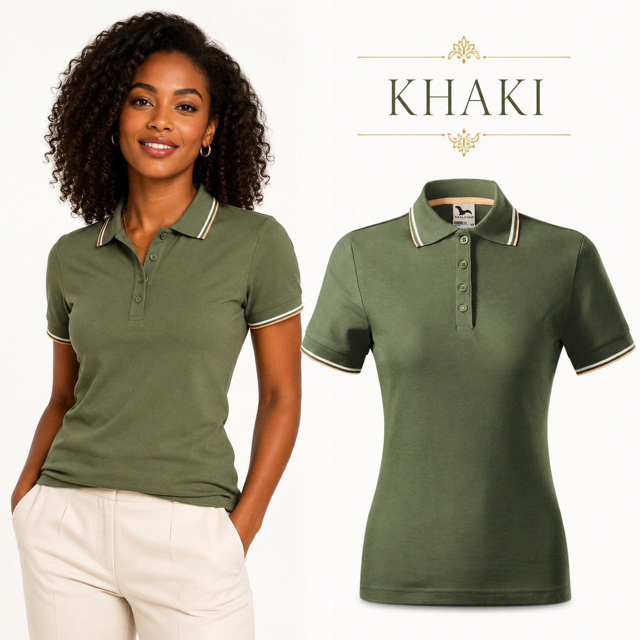 Tricou polo damă culoare khaki