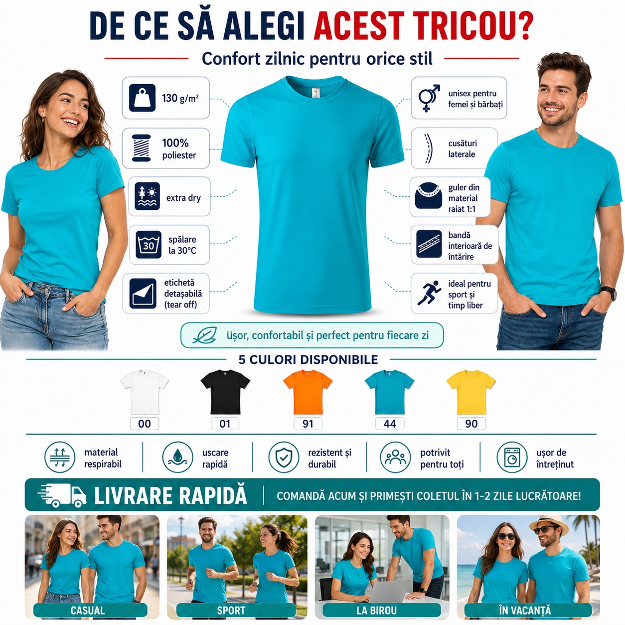 Avantajele tricoului sport unisex Extra Dry Avantajele tricoului sport unisex Extra Dry din poliester