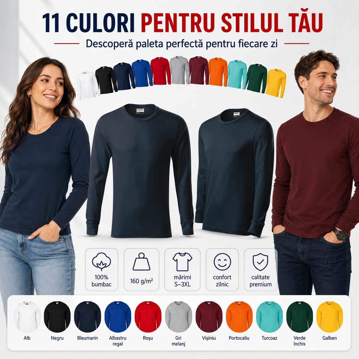 Paleta de culori Rimeck Resist LS R05 Cele 11 culori ale tricoului unisex Rimeck Resist LS R05