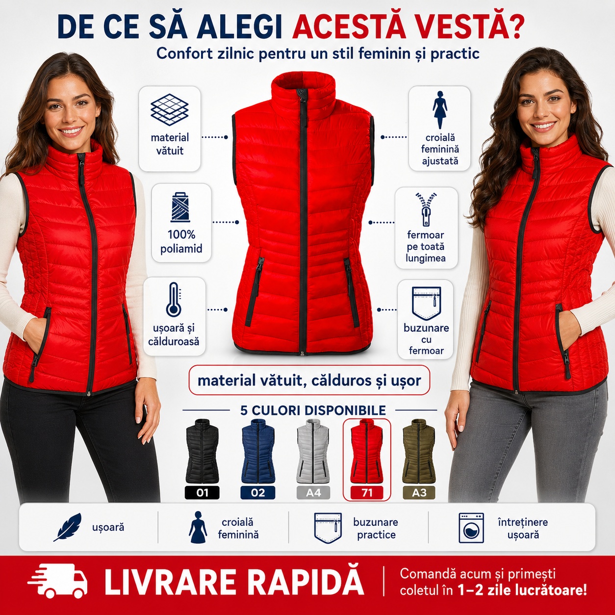 Vestă matlasată damă Everest 554 ușoară și călduroasă