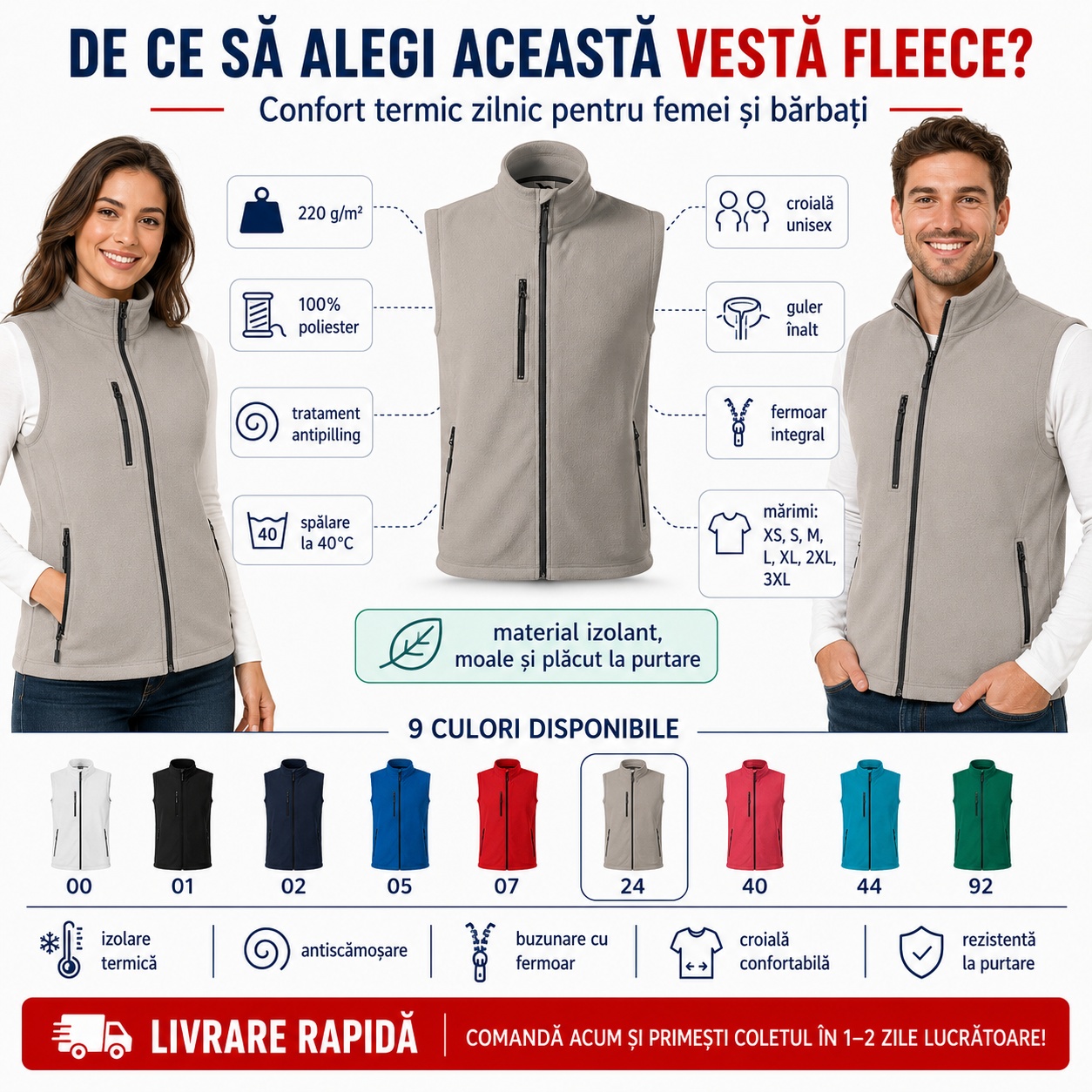 Ghid de mărimi vestă polar fleece unisex Malfini Exit 525