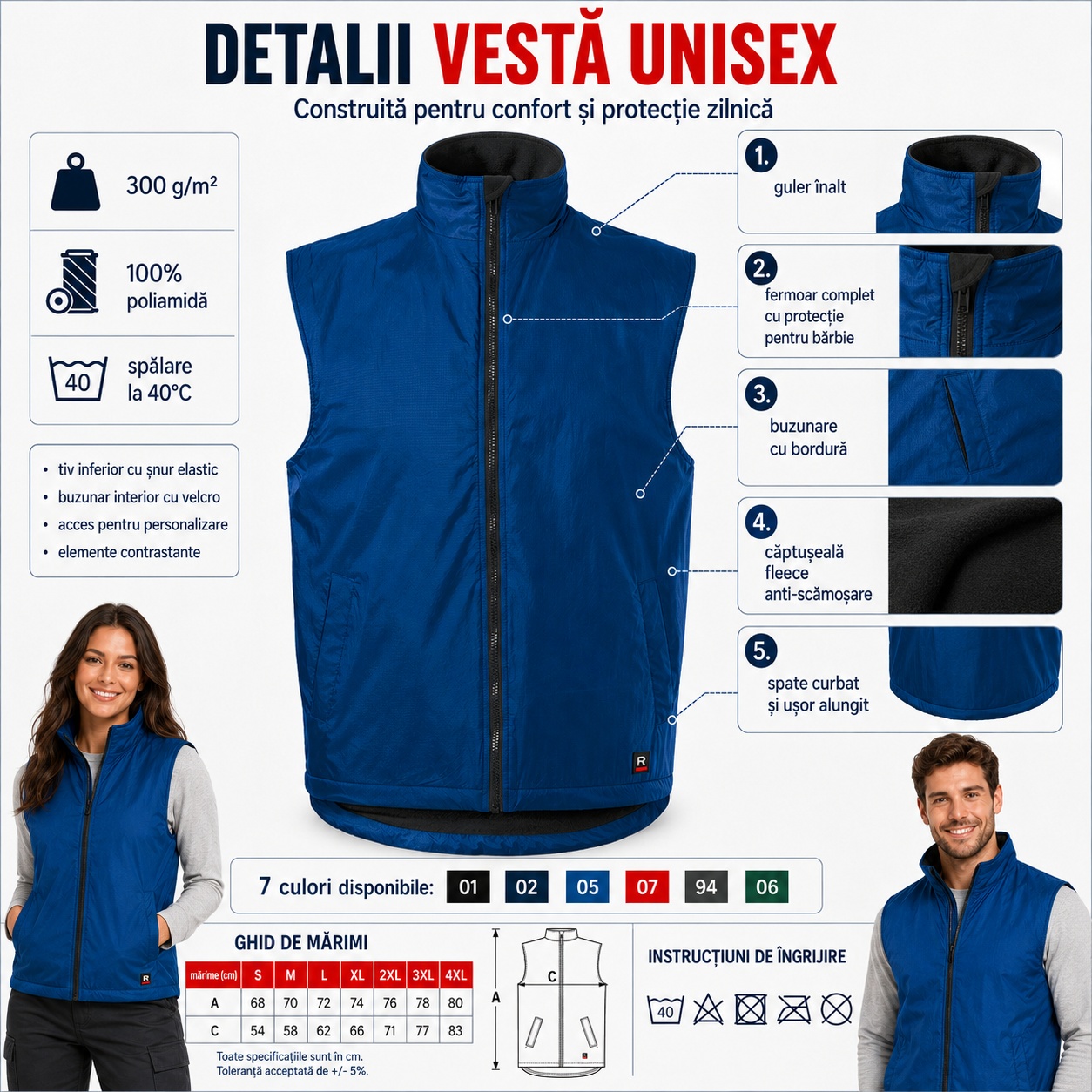 Detalii vestă fără mâneci unisex cu fleece și fermoar Body Warmer 509
