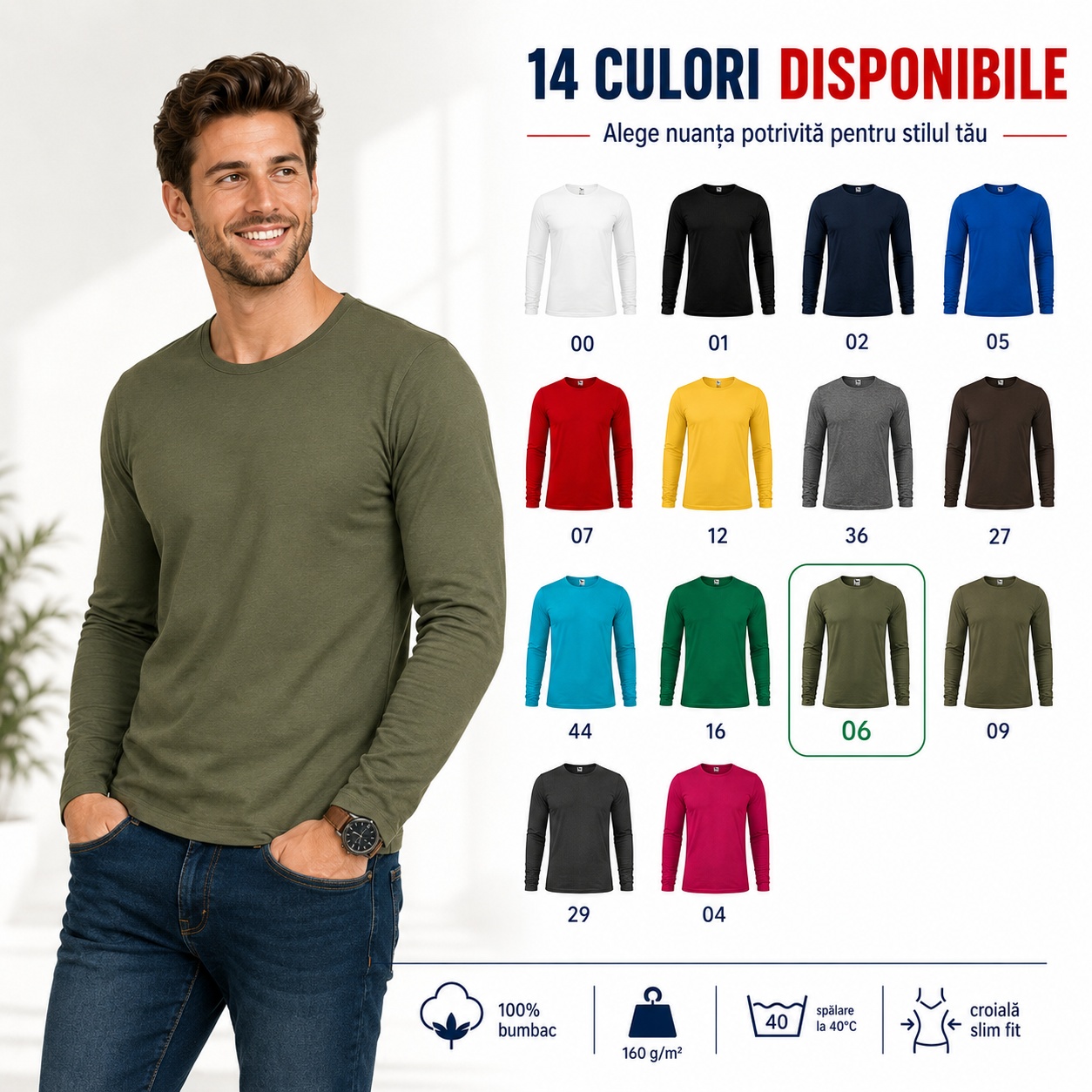 Paletar culori bluză bărbați Malfini FIT-T LS 119 14 culori disponibile