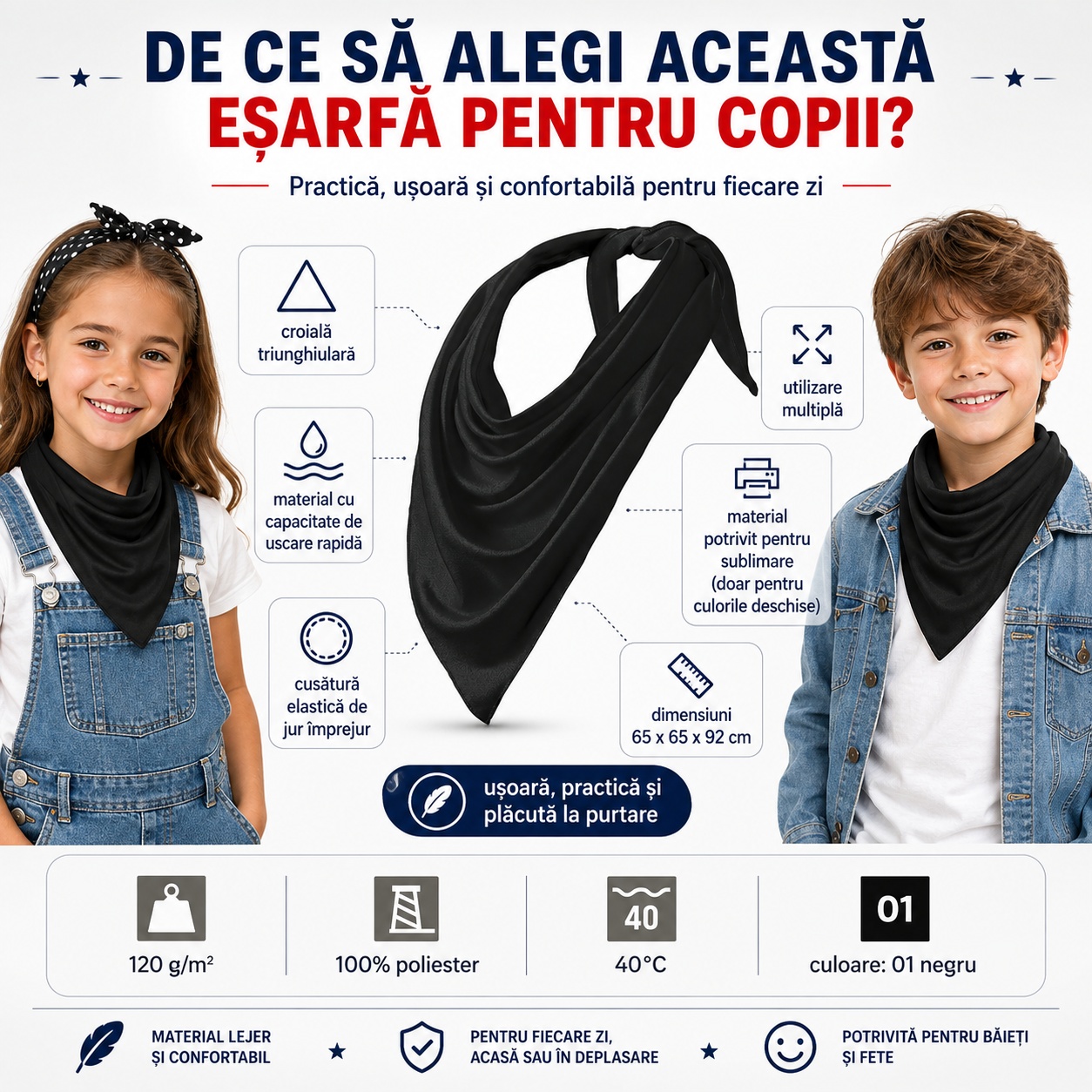Eșarfă copii Relax 327 - prezentare croială triunghiulară