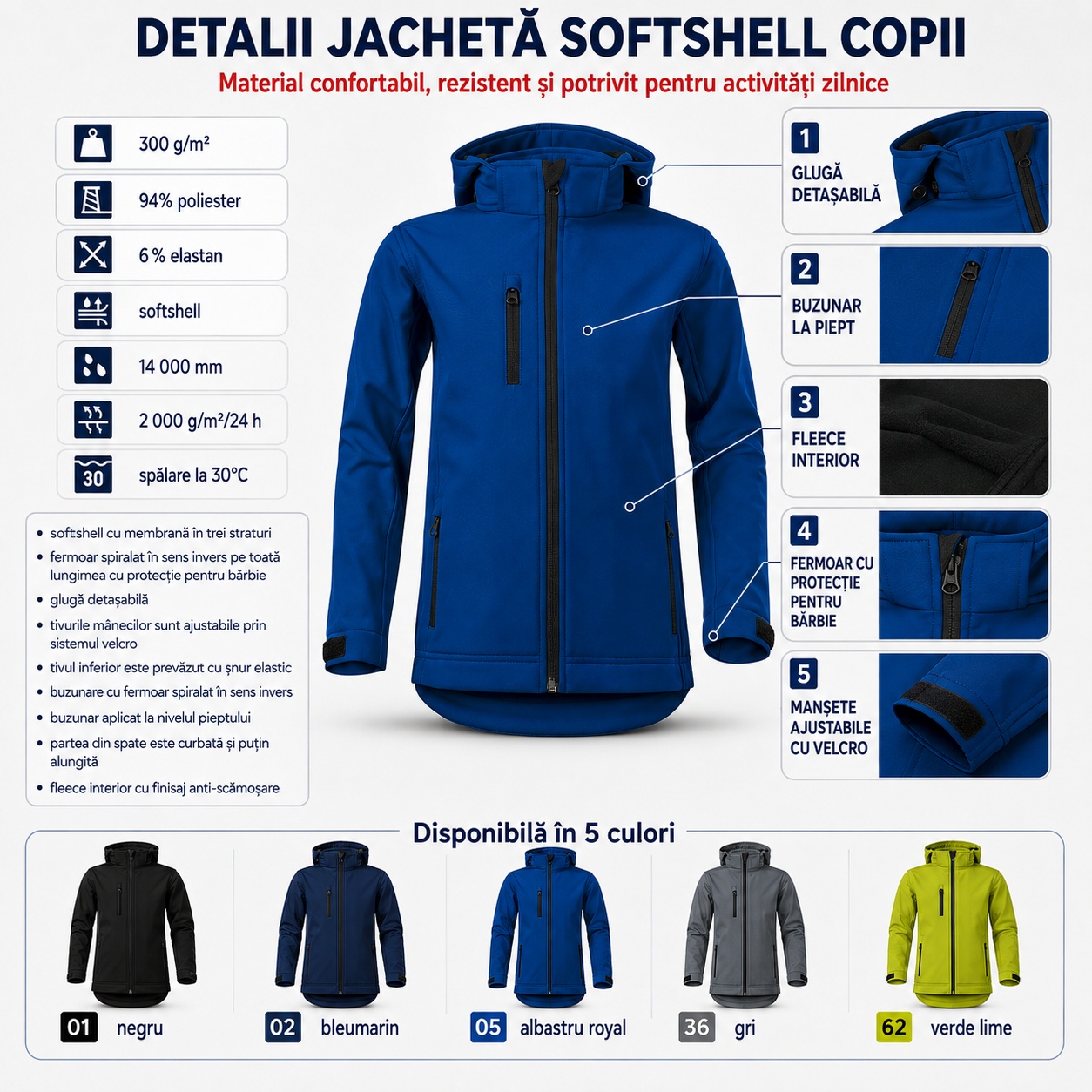 Geacă softshell copii Performance 535 caracteristici și protecție