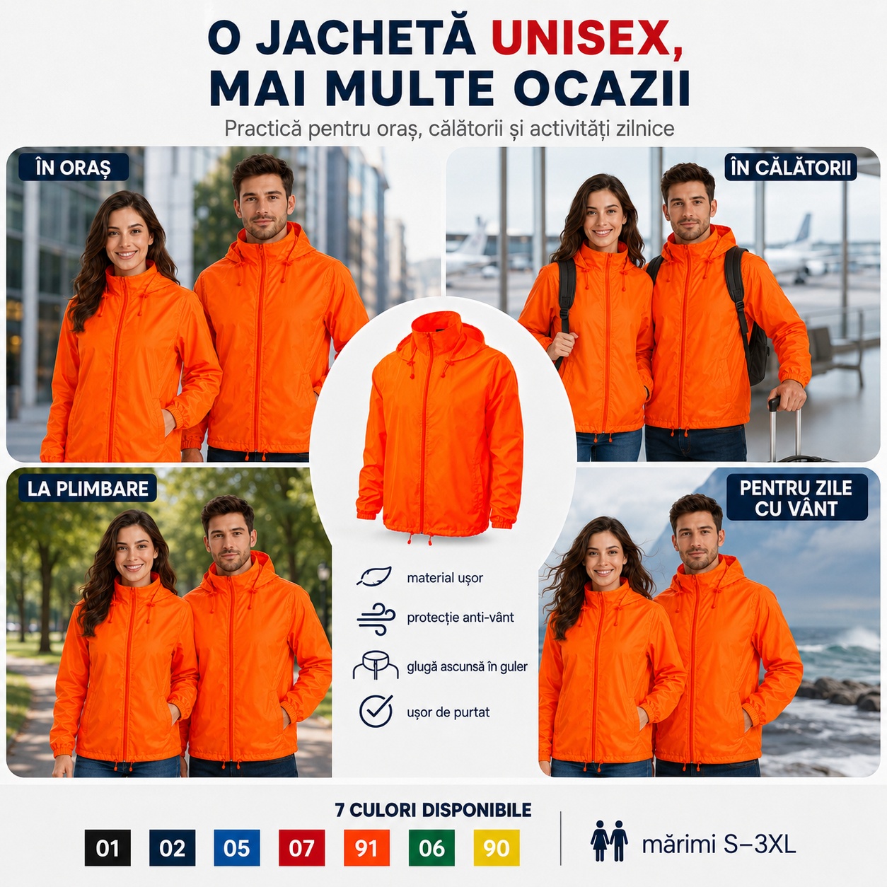 Geacă unisex anti-vânt pentru oraș călătorii plimbare și zile cu vânt