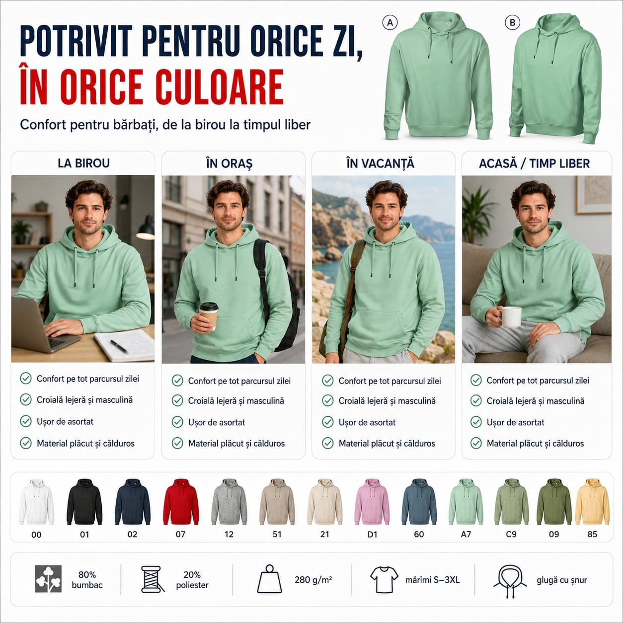 Hanorac bărbați pentru birou, oraș, vacanță și timp liber Hanorac pentru bărbați purtat la birou, în oraș, în vacanță și acasă