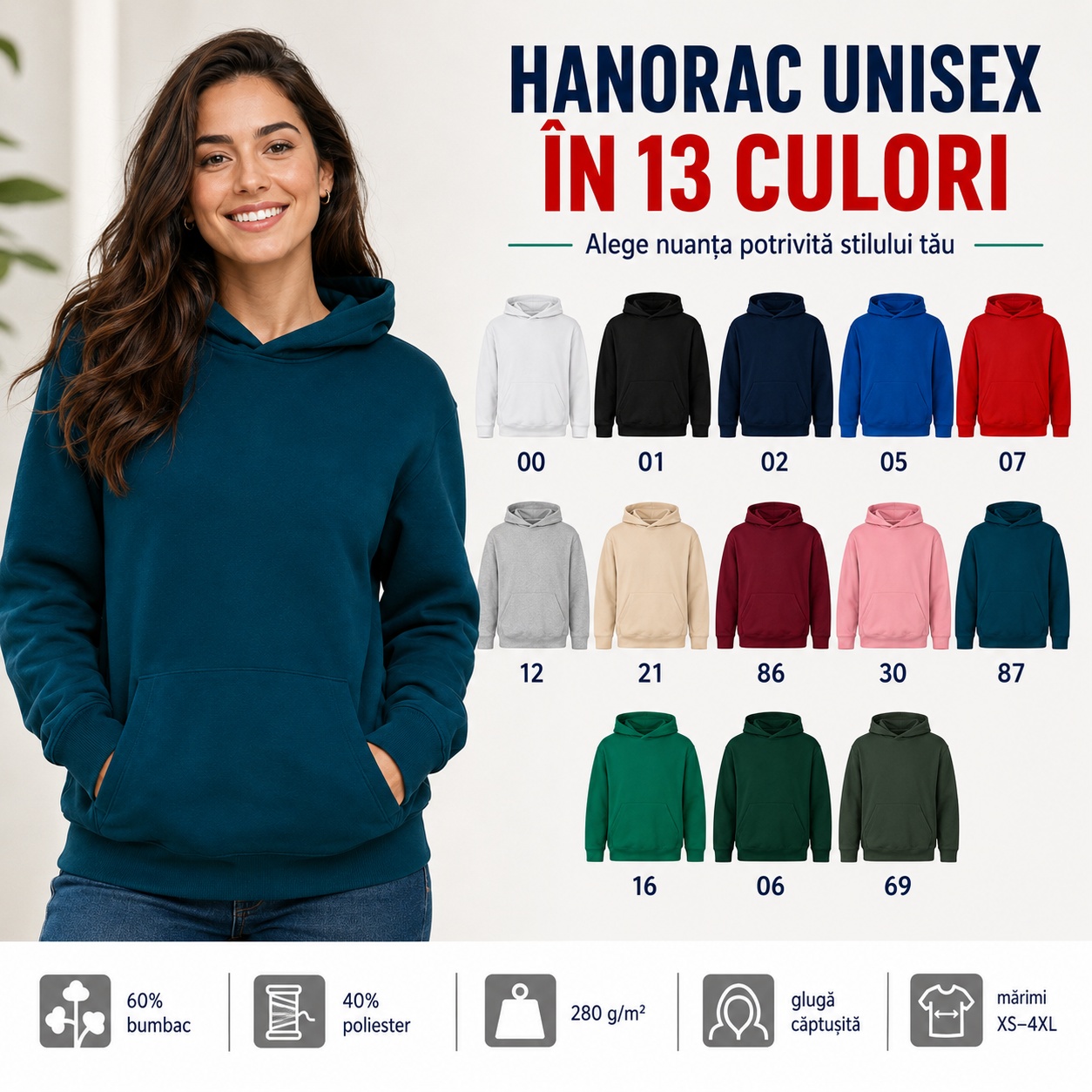 Hanorac unisex femei și bărbați în 13 culori