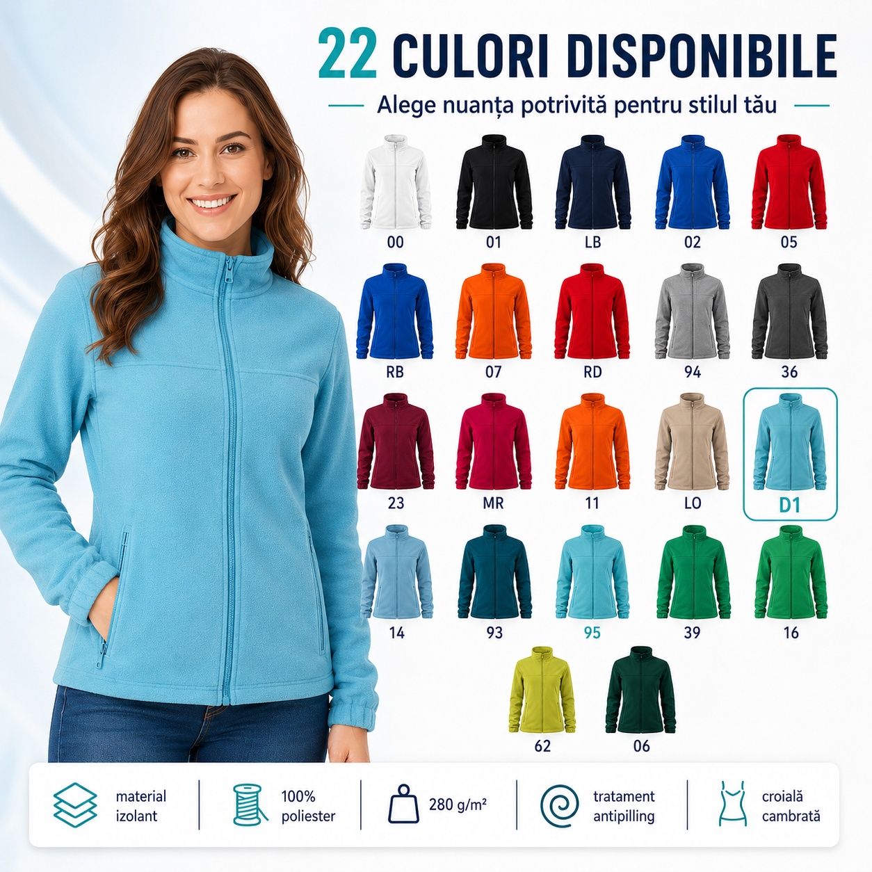 Jacheta fleece dama tip bluza hanorac cu fermoar calduroasa si cambrata Jacket 504