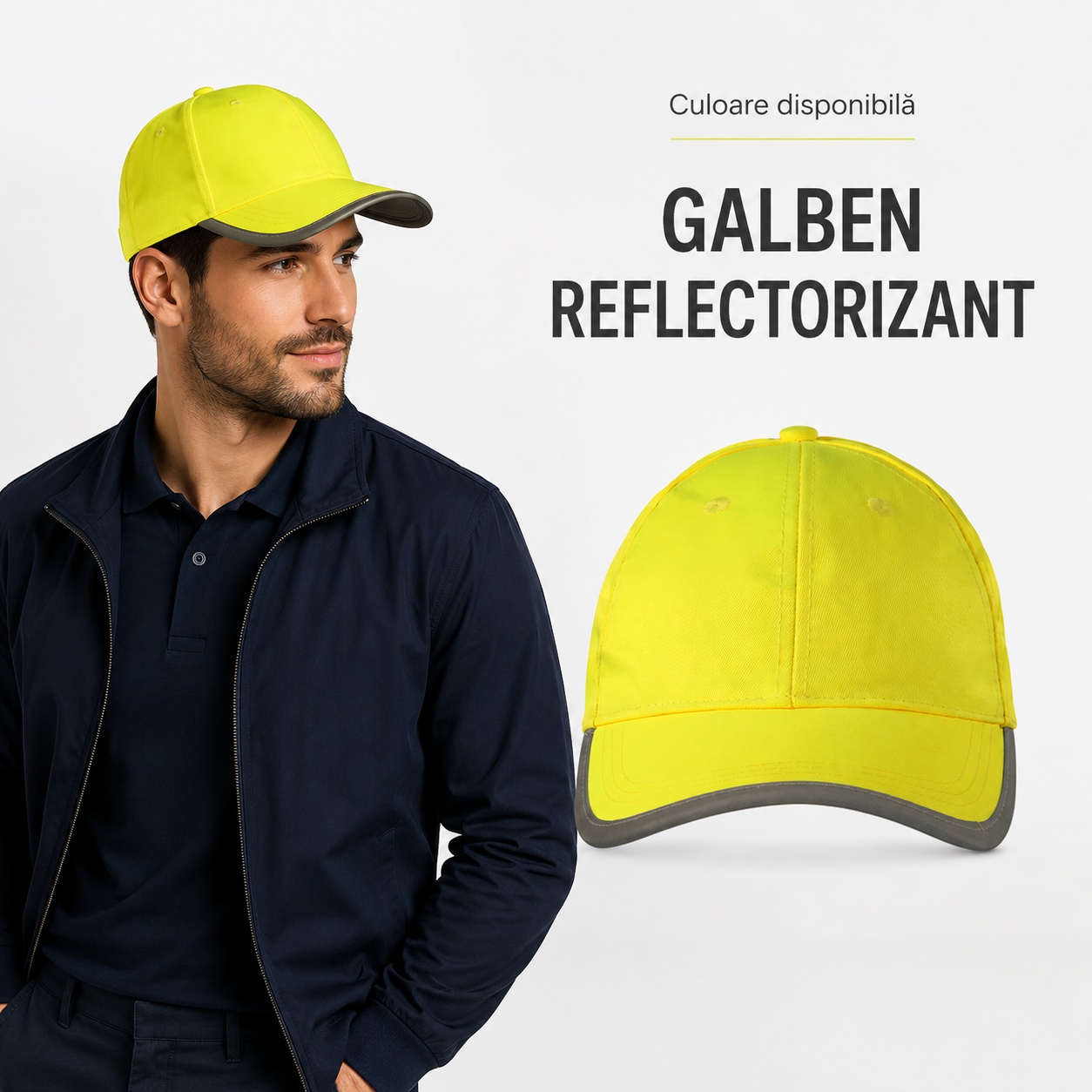 Detalii șapcă bărbați HV Reflex 3V5 cu bandă reflectorizantă, Velcro și cozoroc curbat