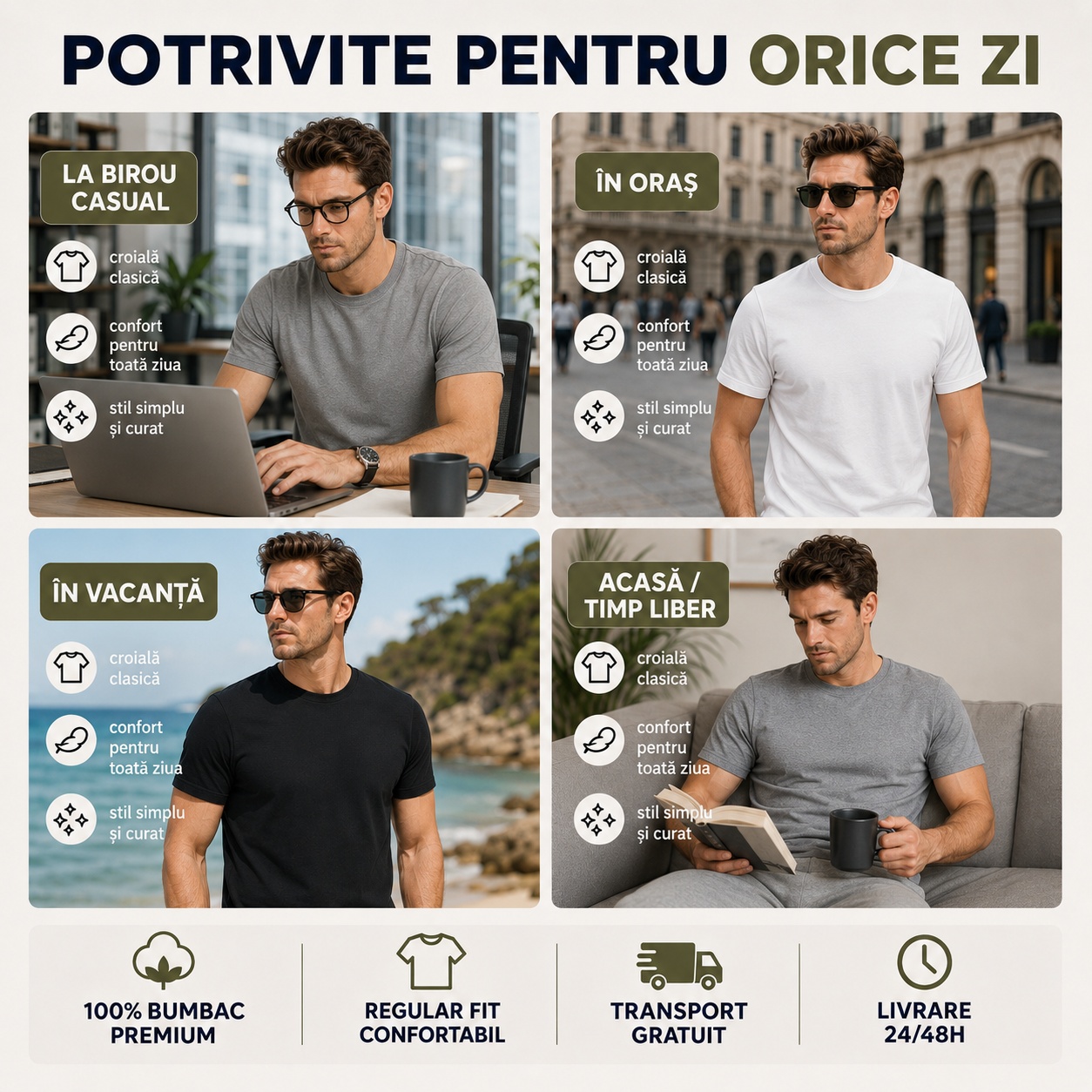 Tricouri Bărbați Potrivite pentru Orice Zi Tricouri simple bărbați potrivite pentru birou oraș vacanță acasă timp liber