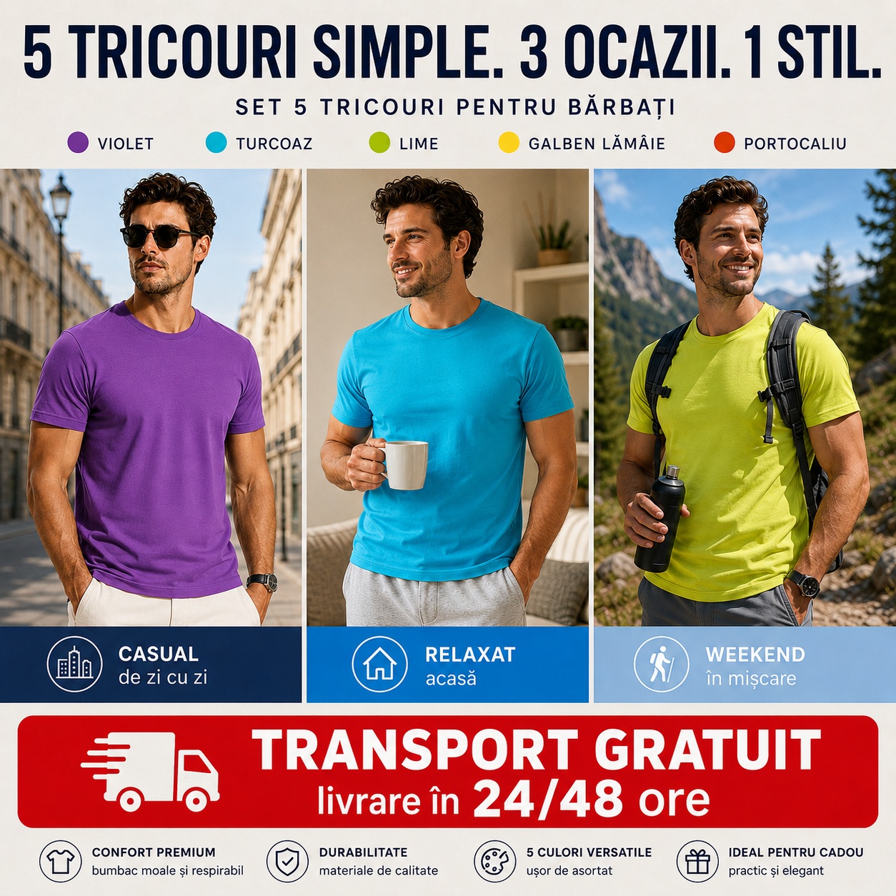 5 tricouri simple 3 ocazii 1 stil casual relaxat weekend transport gratuit