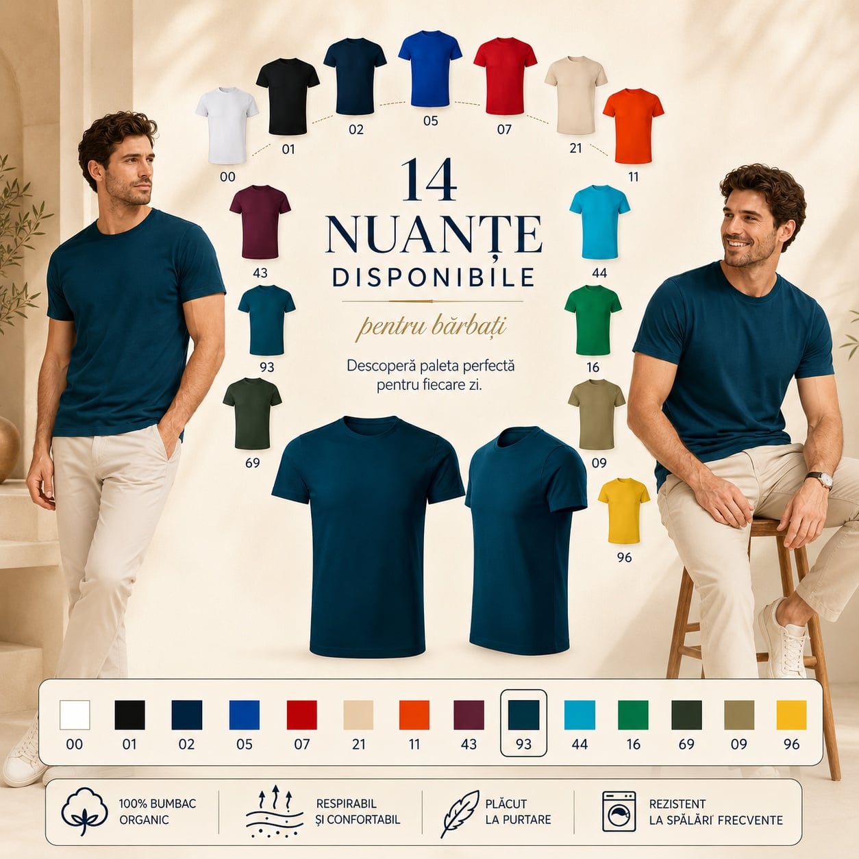 Tricou de Bărbat 819 Epic, Confort Zilnic și 14 Nuanțe Tricou de bărbat 819 Epic în 14 nuanțe, confortabil, respirabil, plăcut la purtare și rezistent la spălări frecvente