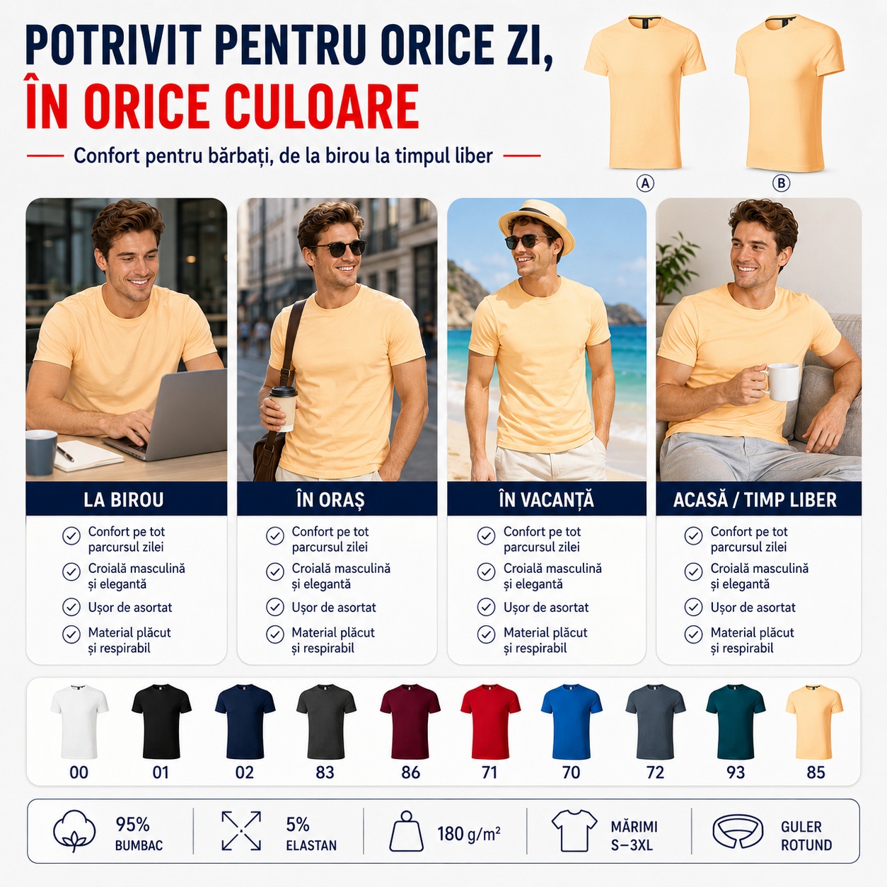 Tricou bărbați Malfini Premium Action potrivit pentru orice zi, la birou, în oraș, în vacanță și acasă
