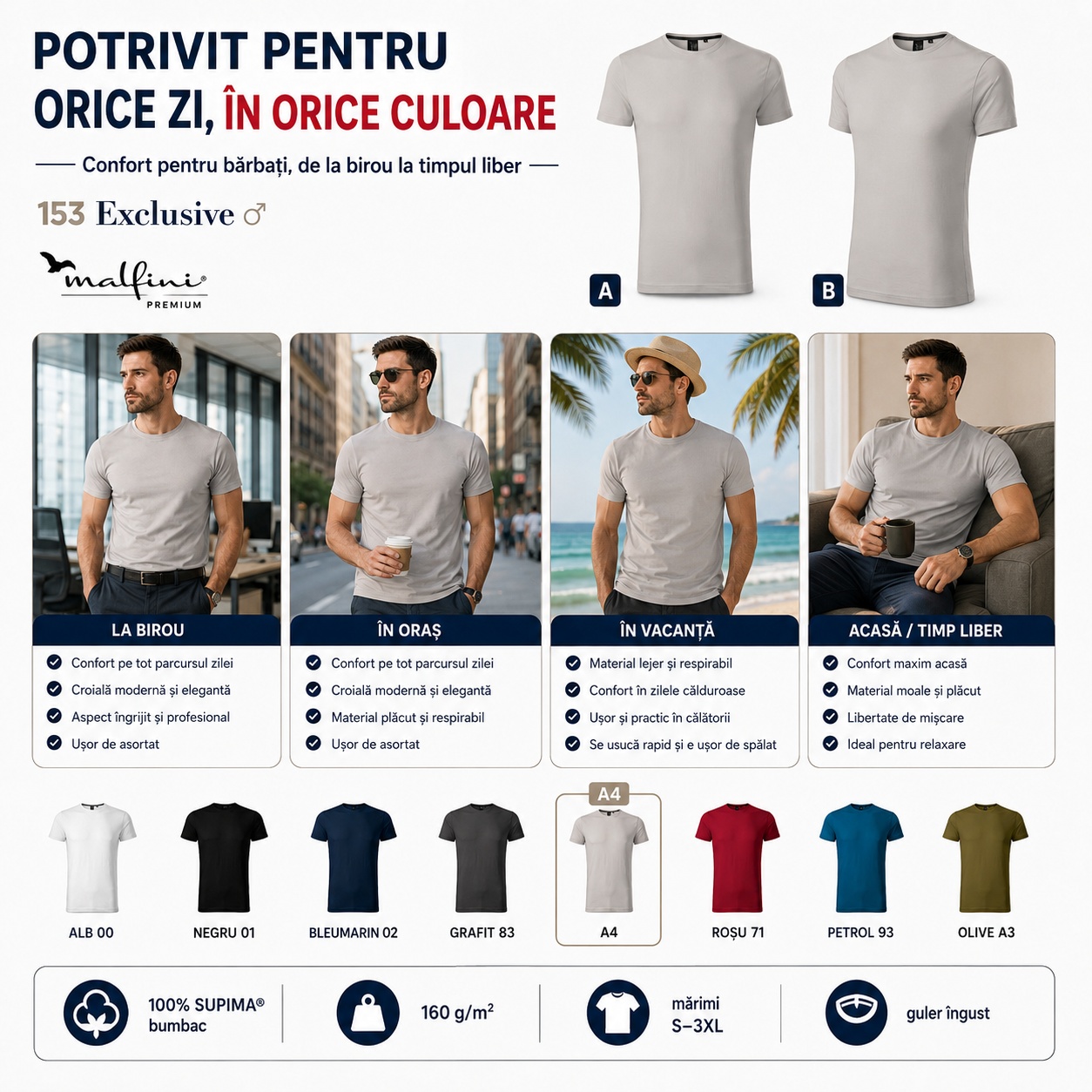 Tricou bărbați Malfini Premium Exclusive 153 potrivit pentru orice zi și orice culoare