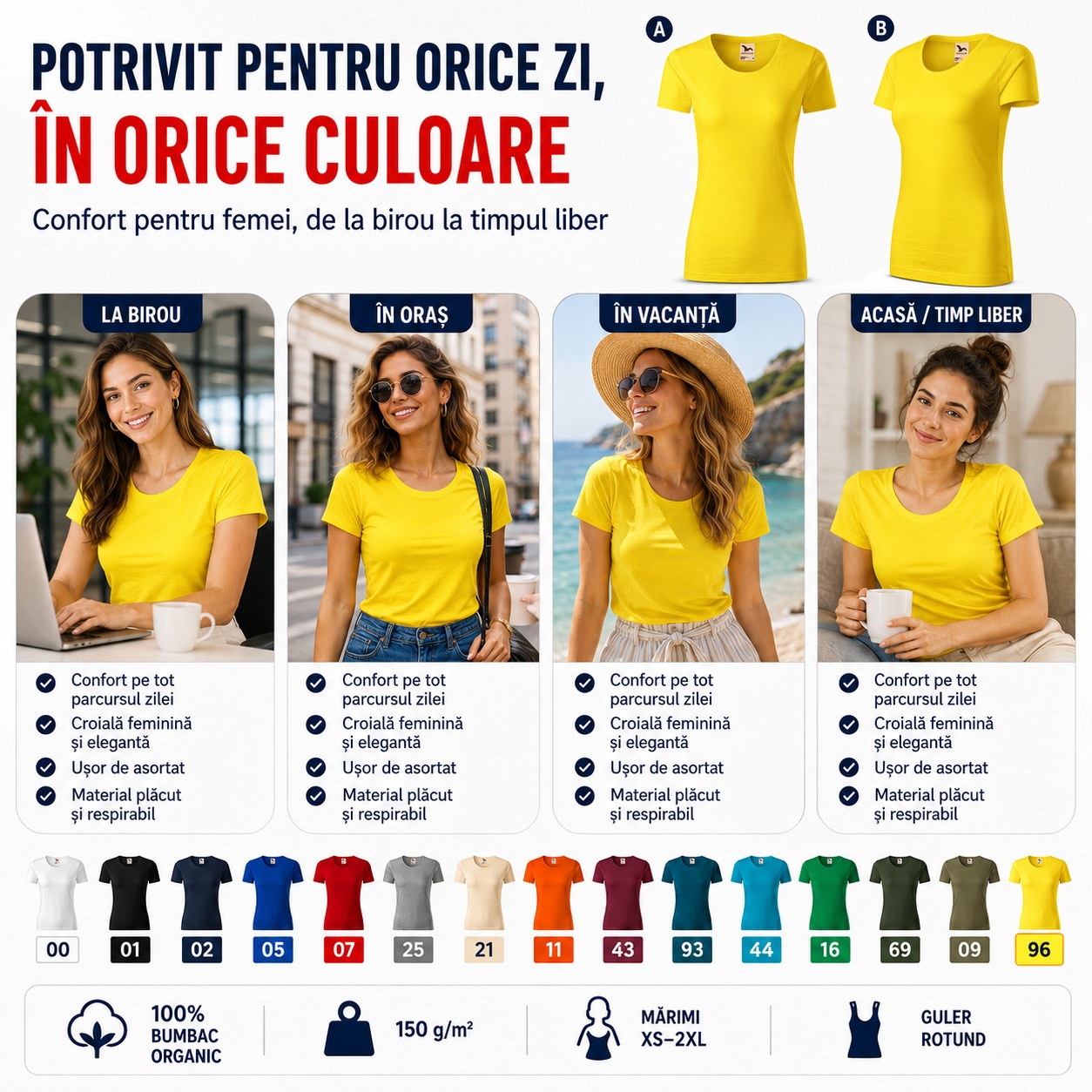 Tricou damă potrivit pentru orice zi, în orice culoare Tricou damă Malfini Native GOTS 174 potrivit pentru birou, oraș, vacanță și timp liber