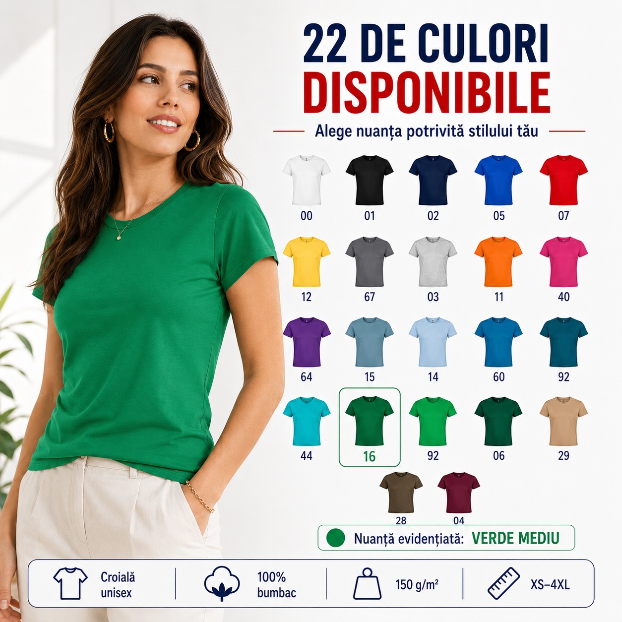 Tricou unisex Paint P73 verde mediu 22 culori disponibile 100% bumbac 150 g mp XS 4XL