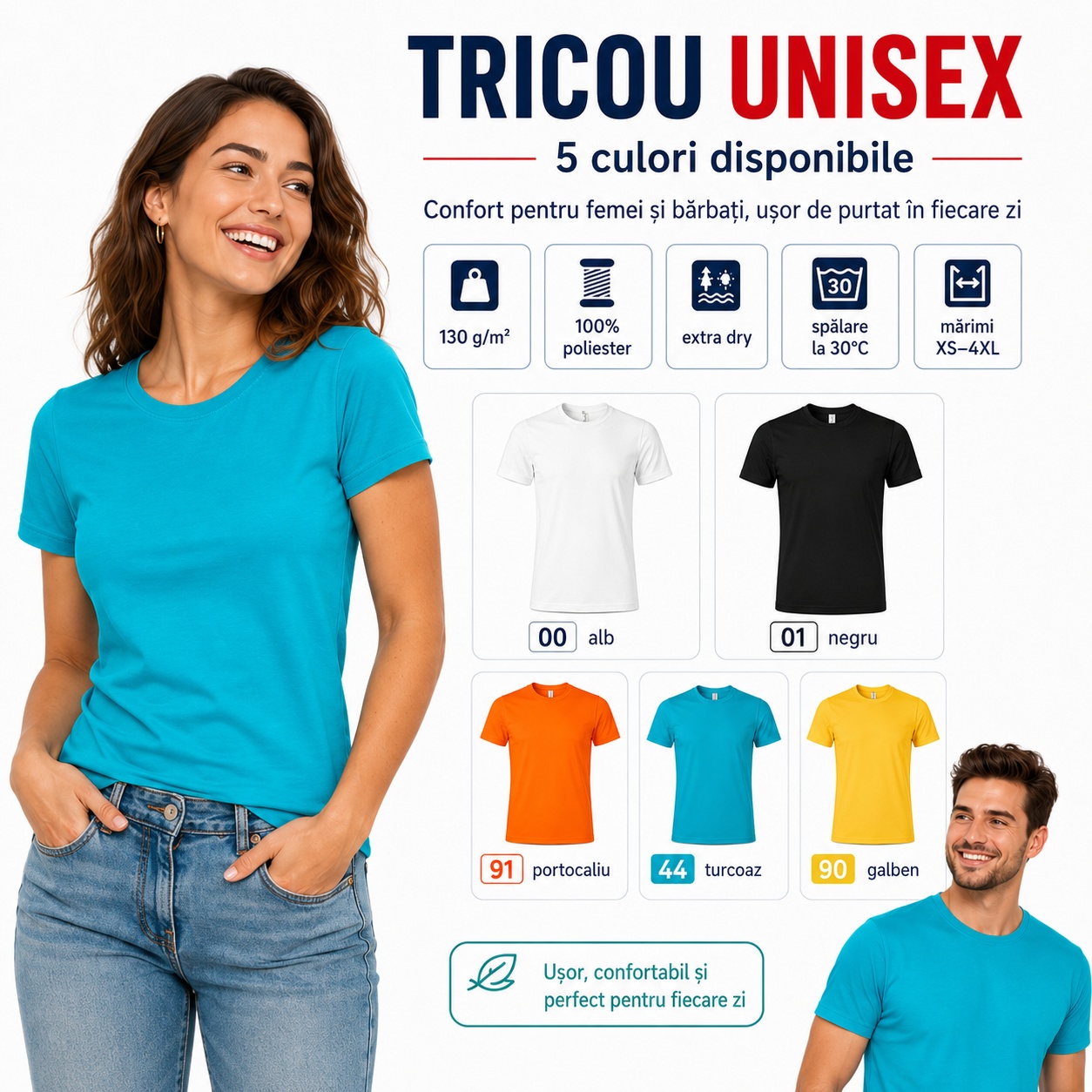 Tricou sport Extra Dry în cinci variante cromatice Tricou sport unisex Extra Dry turcoaz și cele cinci culori disponibile