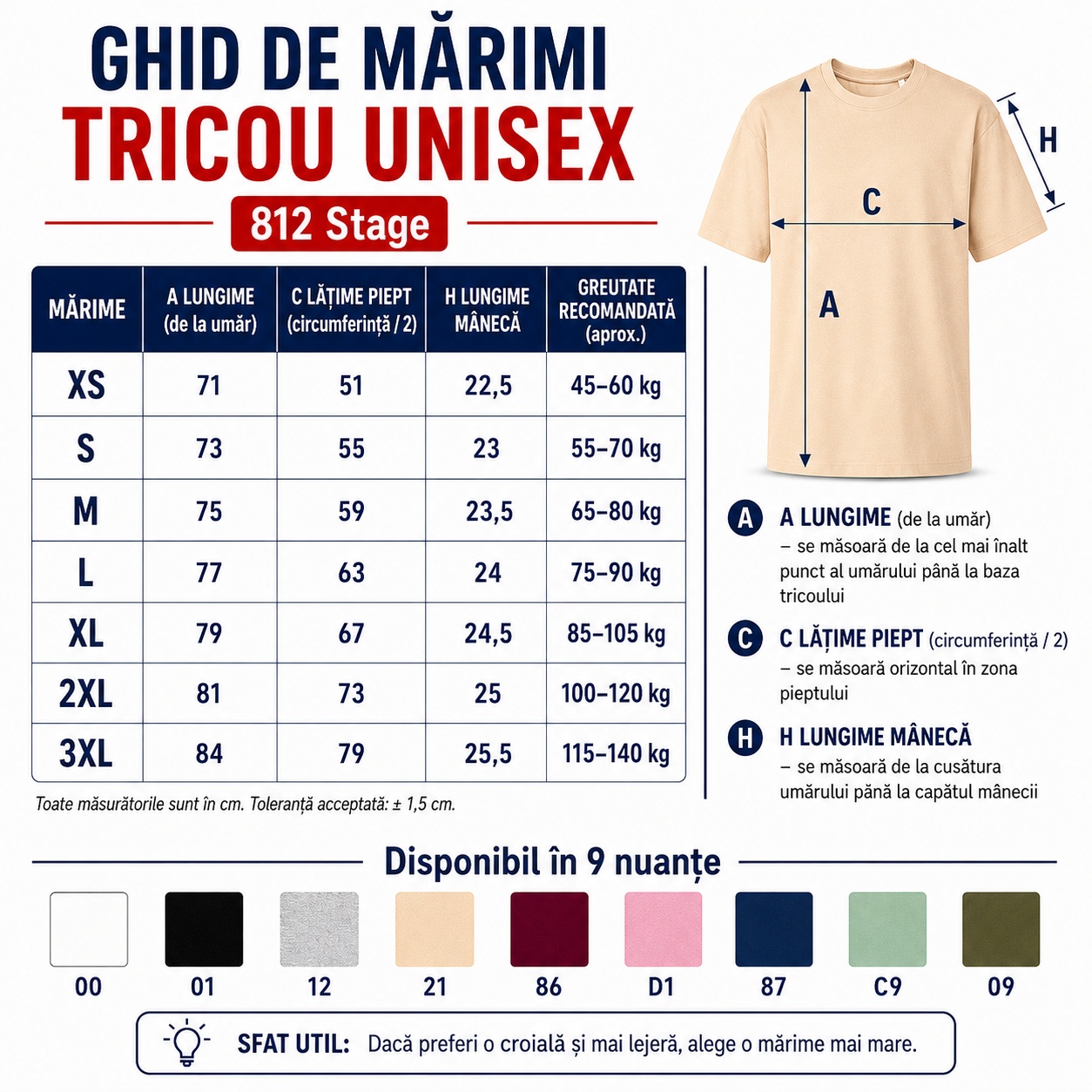 Ghid de mărimi tricou unisex oversize Stage 812 Ghid de mărimi tricou unisex oversize Malfini Stage 812 XS S M L XL 2XL 3XL