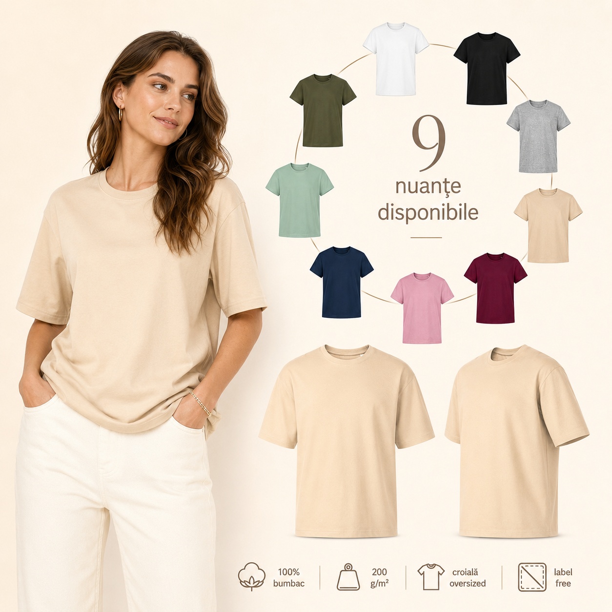 9 nuanțe disponibile pentru tricoul unisex oversize Malfini Stage 812 Tricou unisex oversize damă și bărbat disponibil în 9 culori alb negru gri bej bordo roz bleumarin salvie kaki