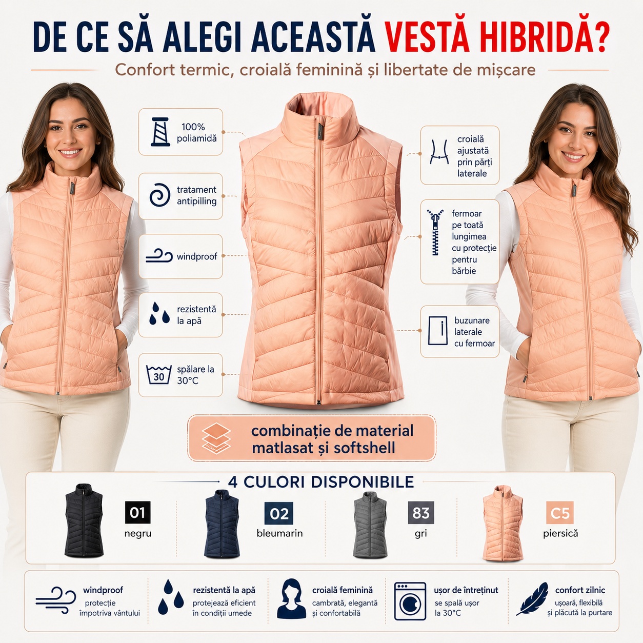 Vestă hibridă damă Cross 558 culori disponibile