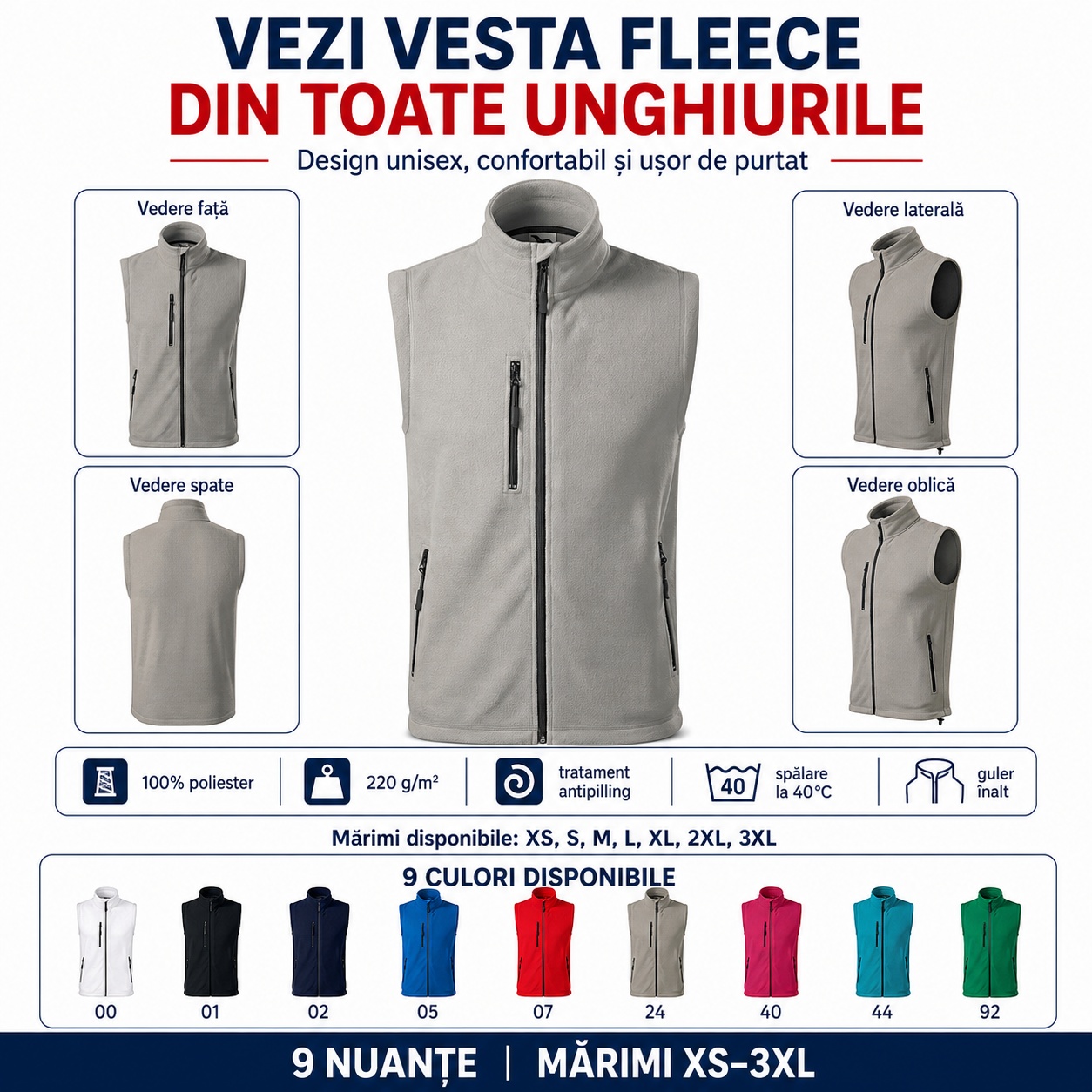 Vestă fleece călduroasă unisex pentru femei și bărbați